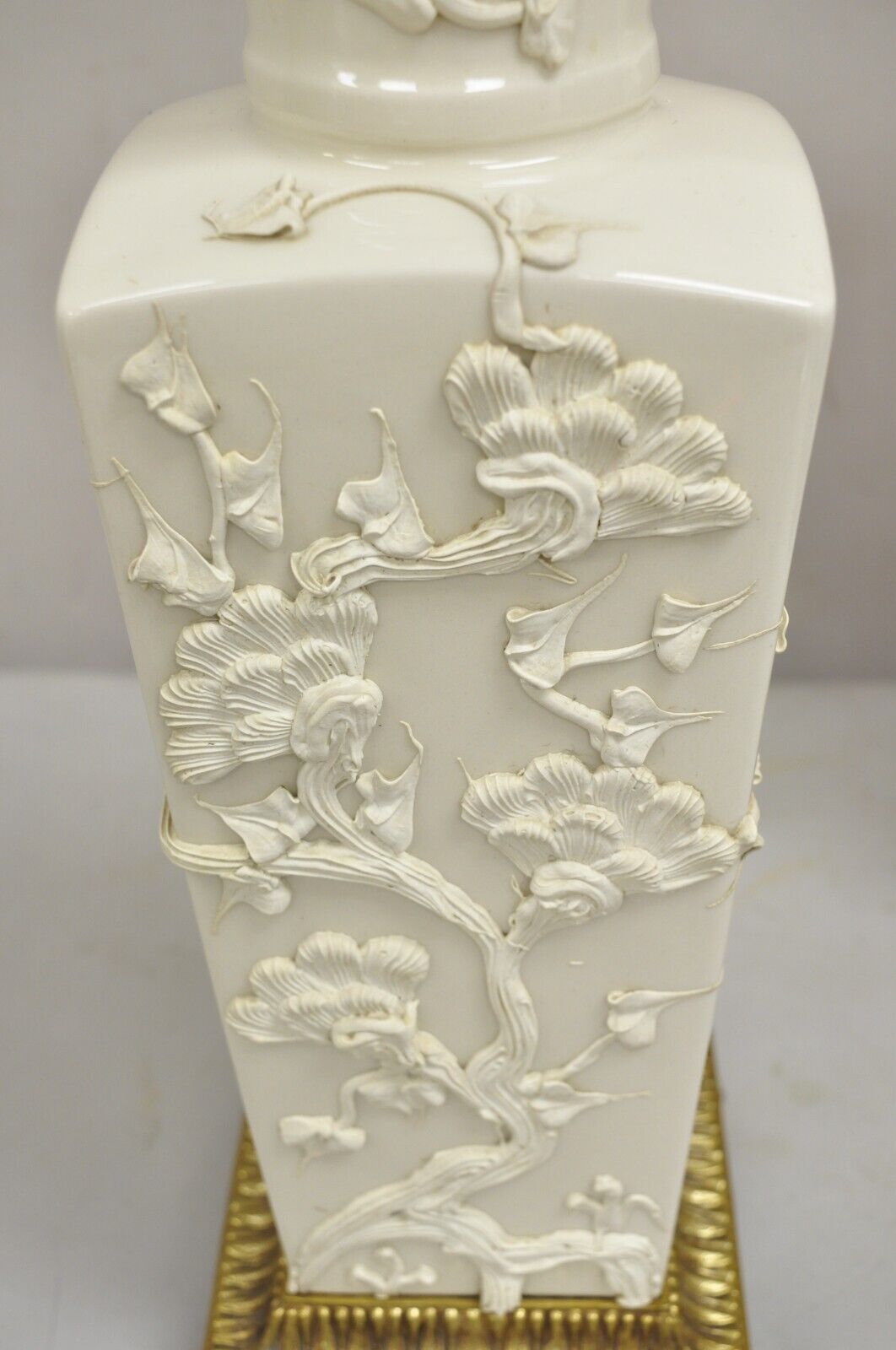 Vintage Chinoiserie Porcelain "Cherry Blossom" Blanc De Chine Table Lamps - Pair