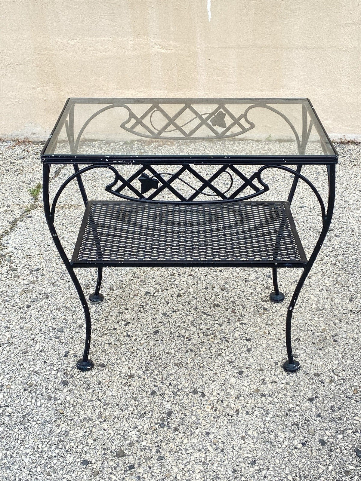 Vintage Wrought Iron Meadowcraft Salterini Style 2 Tier Garden Patio Side Table