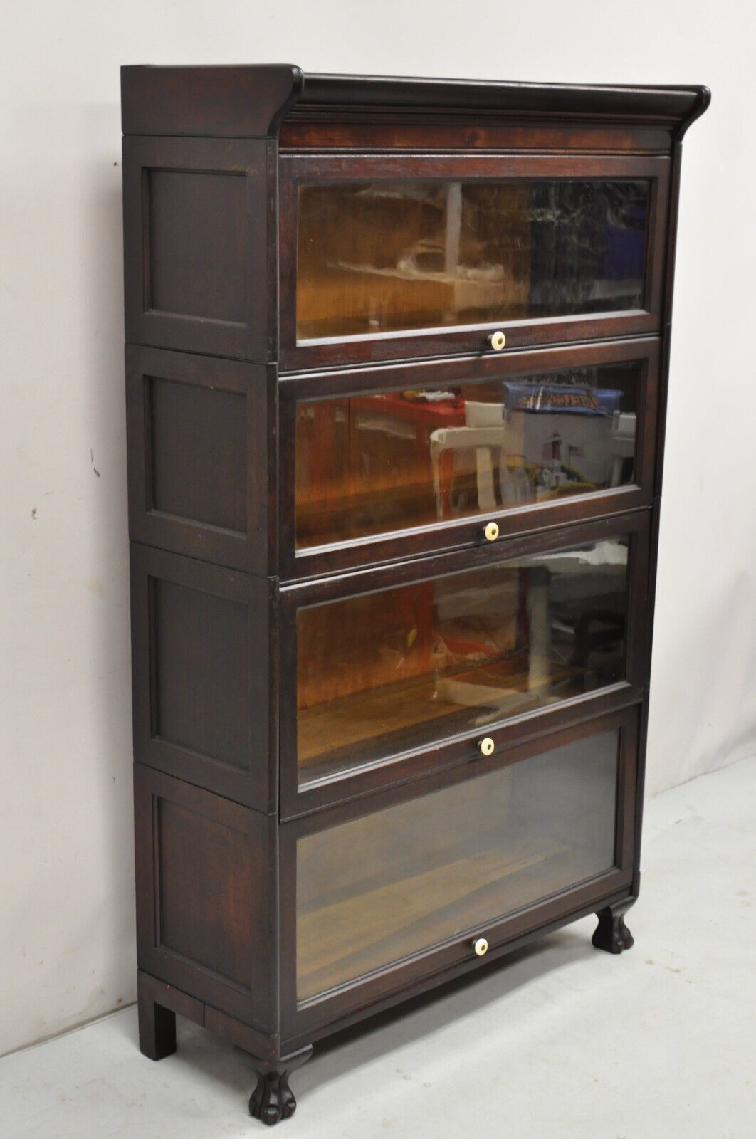 Antique American Empire Style Mahogany 4 Section Stacking Barrister Bookcase