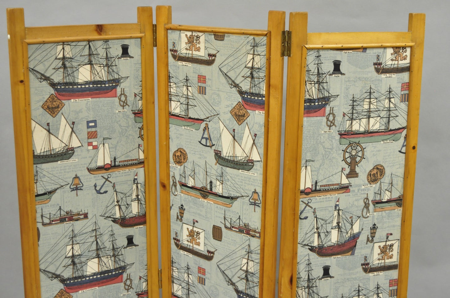 Vintage Nautical Custom Viking Clipper Ship Fabric Room Divider Dressing Screen