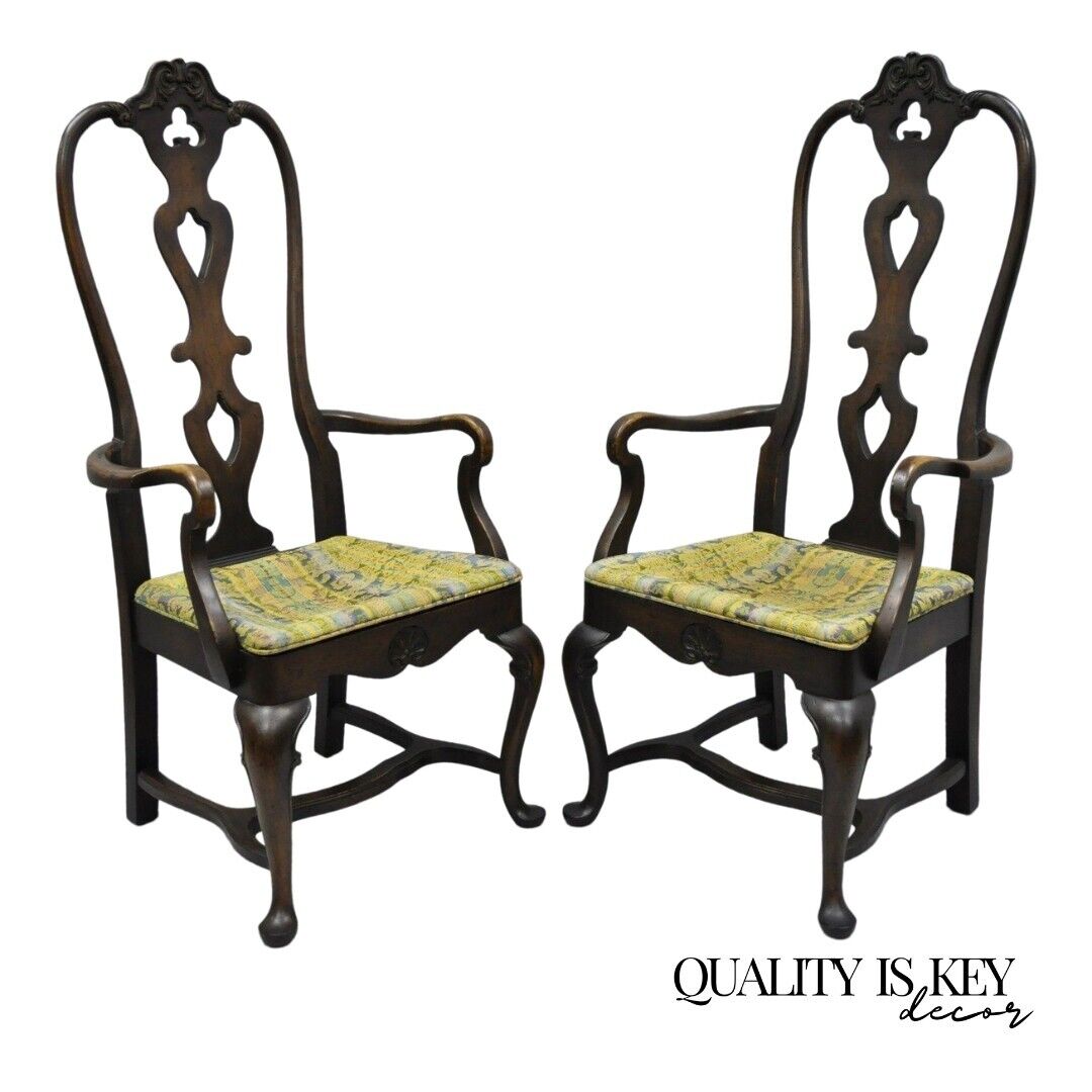 Vintage Italian Baroque Swedish Rococo Style High Back Dining Arm Chairs - Pair