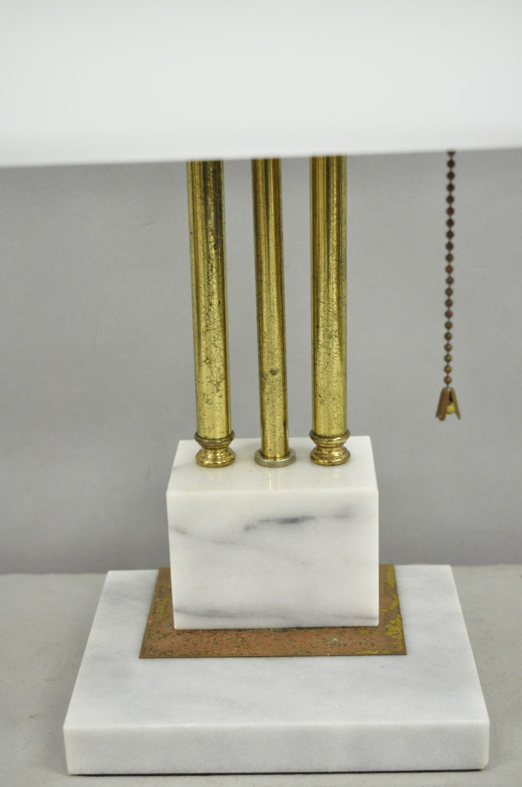 Vintage Mid Century Modern Art Deco Marble & Brass Bankers Desk Lamp w/ Shade