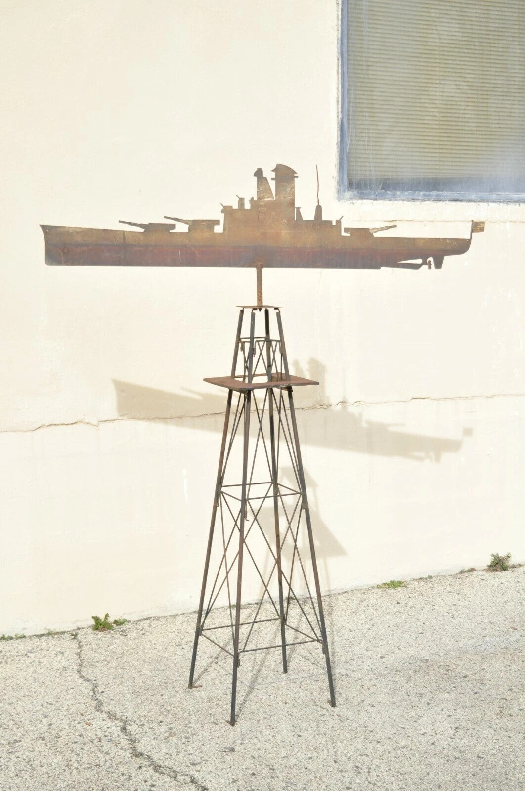 Antique Battleship Weathervane Weathered Paint American Primitive Steel Metal