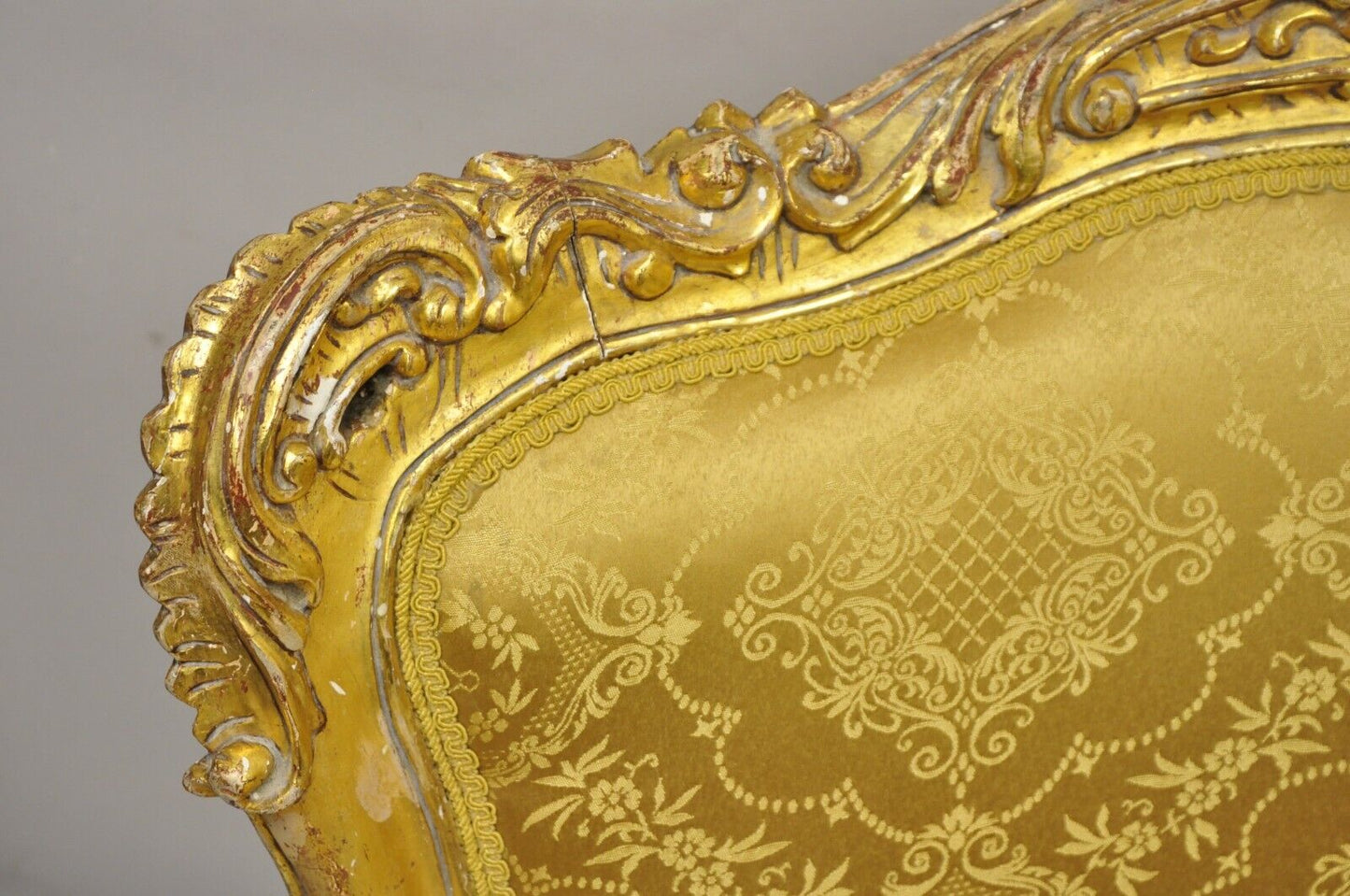 Vintage French Baroque Style Gold Giltwood Upholstered Bergere Club Chair - Pair