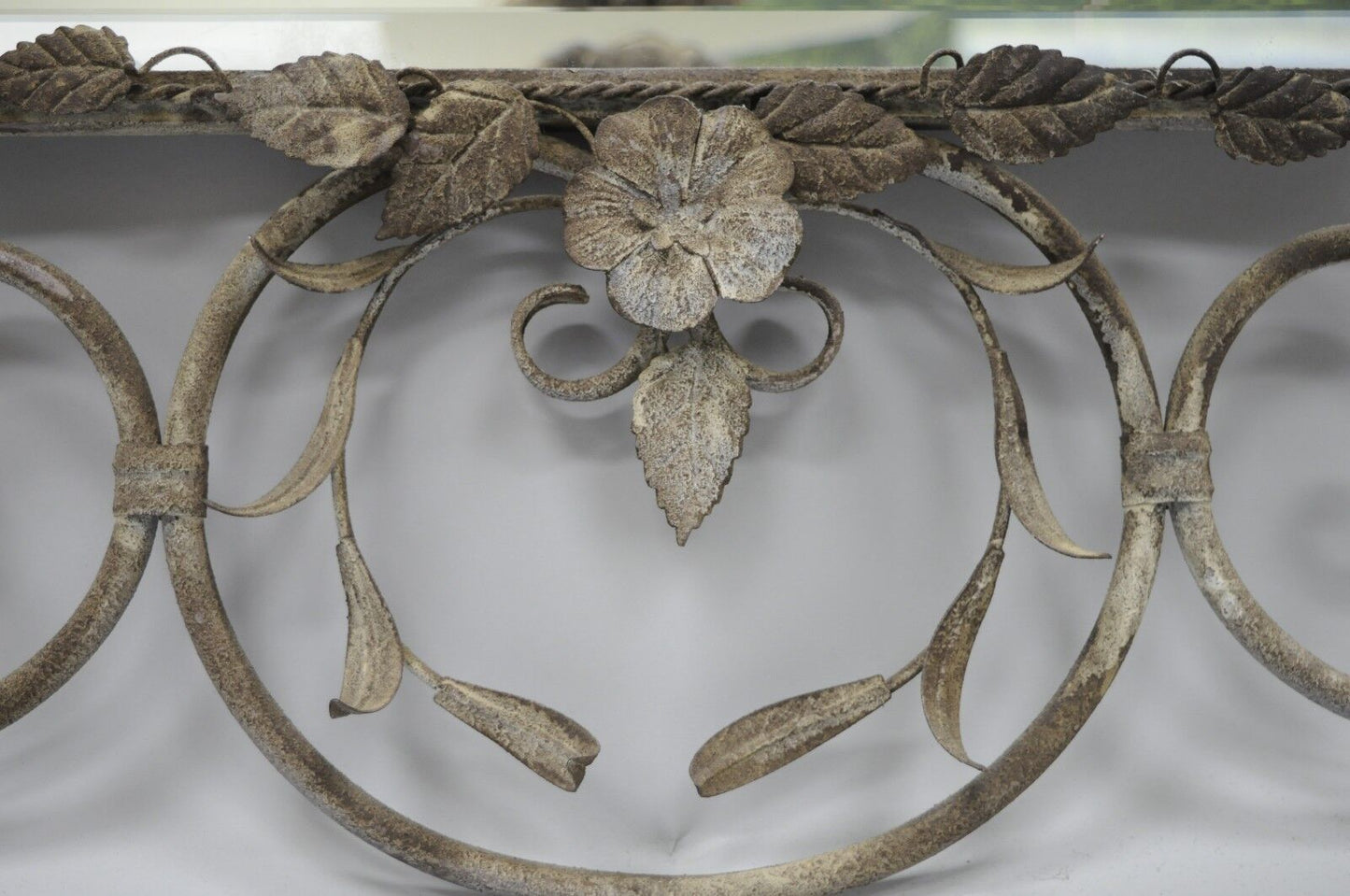 Italian Hollywood Regency Iron Tole Metal Wheat Sheaf Scroll Wall Mirror 50 x 31