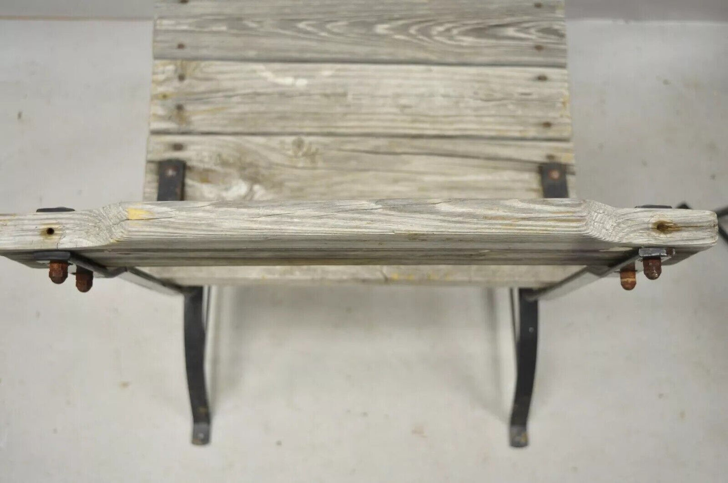Antique French Industrial Wrought Iron Wooden Slat Seat Side Chairs - a Pair