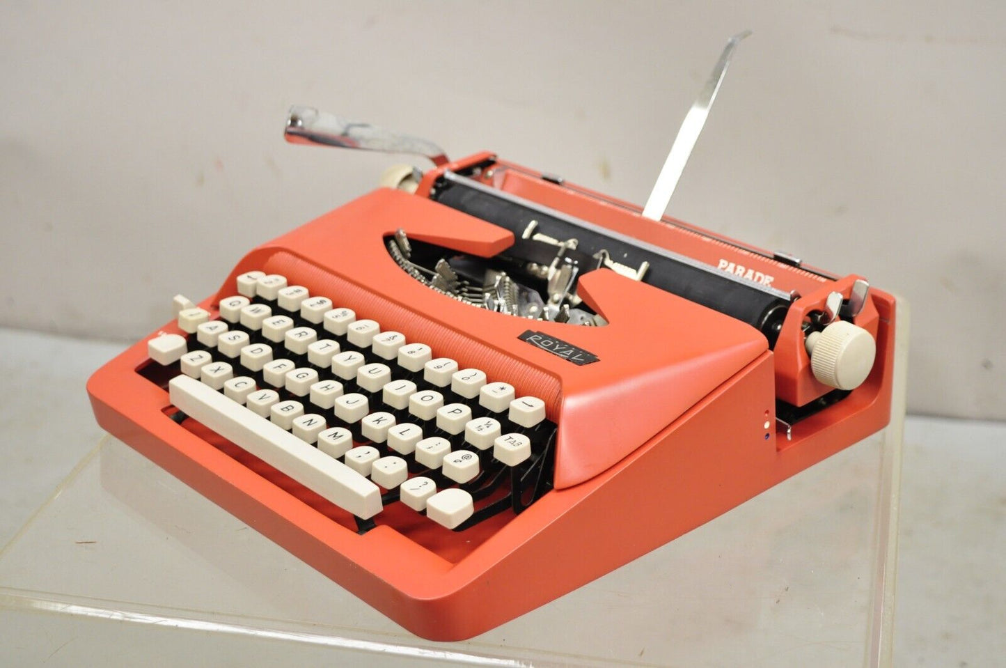 Vintage Royal Holland Parade Coral Red Mid Century Modern Typewriter in Case