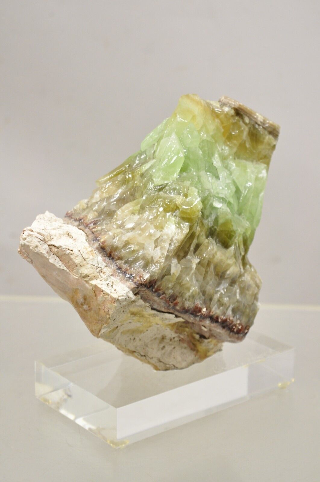 Large Green Calcite Quartz Mineral Geode Specimen Sculpture by Brenda Houston