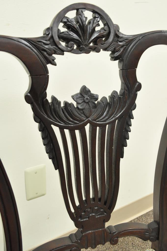 Antique Victorian Carved Mahogany Lyre Back Small Accent Side Chairs - a Pair