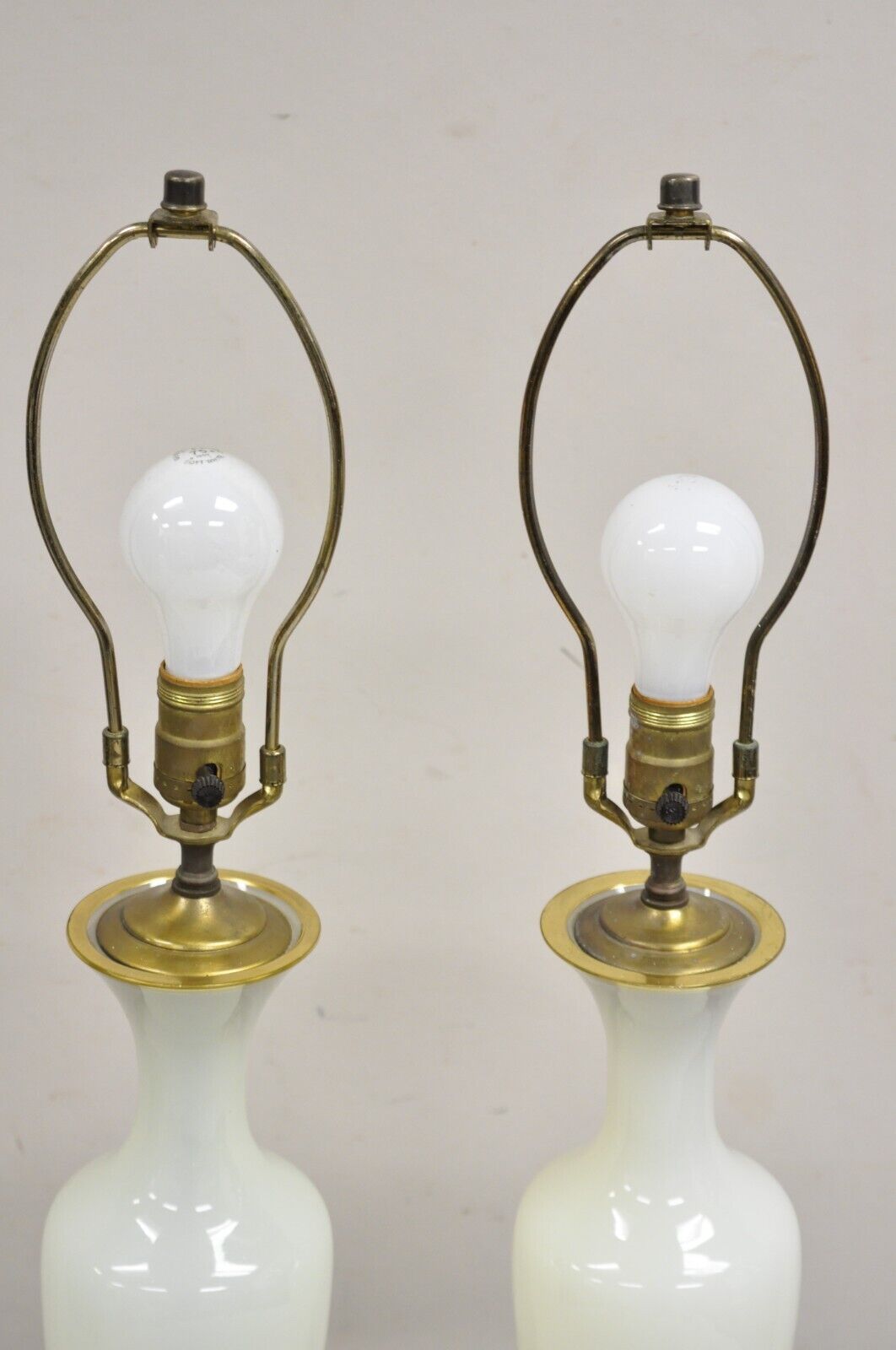 Vintage French Neoclassical Style Opaline Vaseline Glass Table Lamps - A Pair