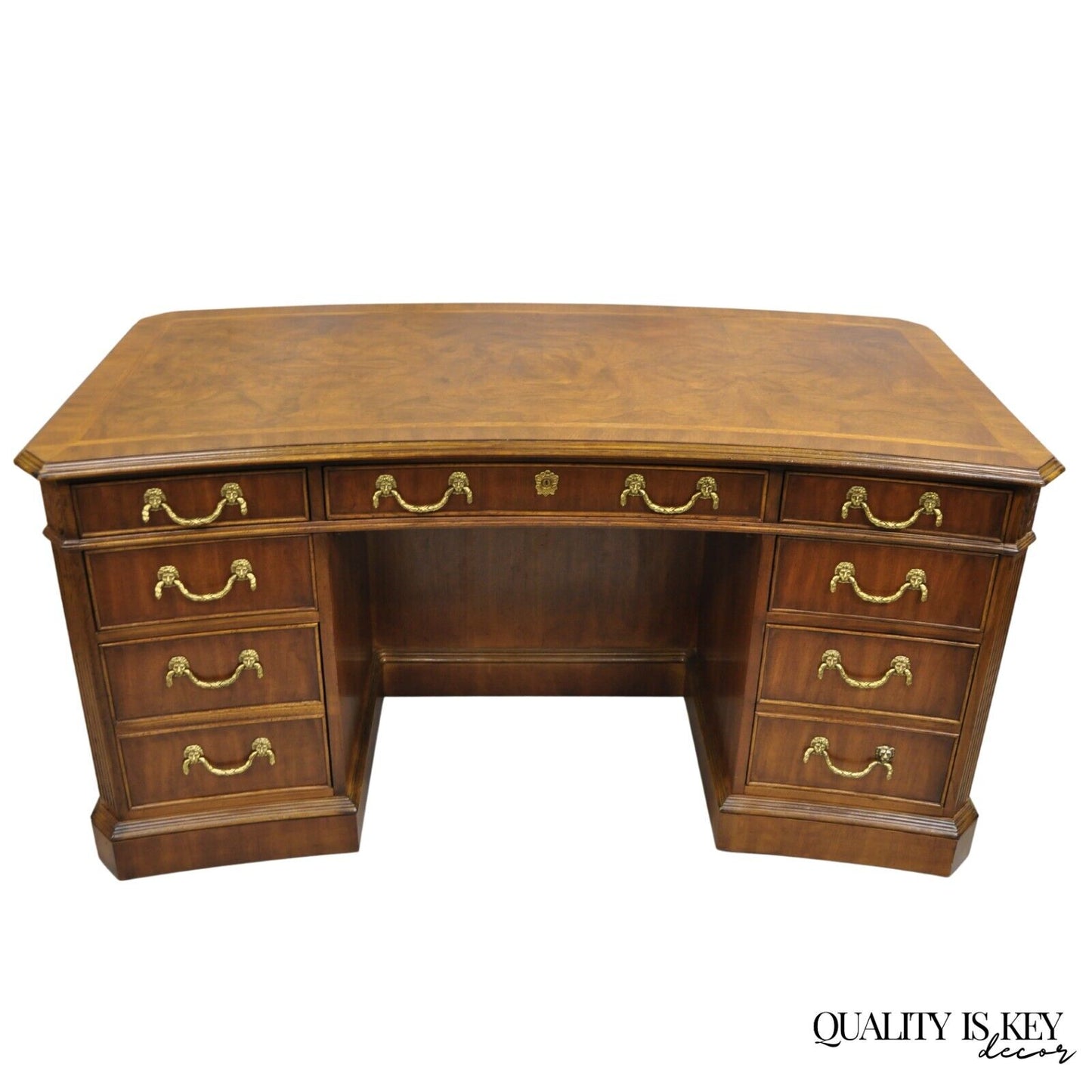 Drexel Heritage Georgian Chippendale Style Inlaid Mahogany Executive Office Desk