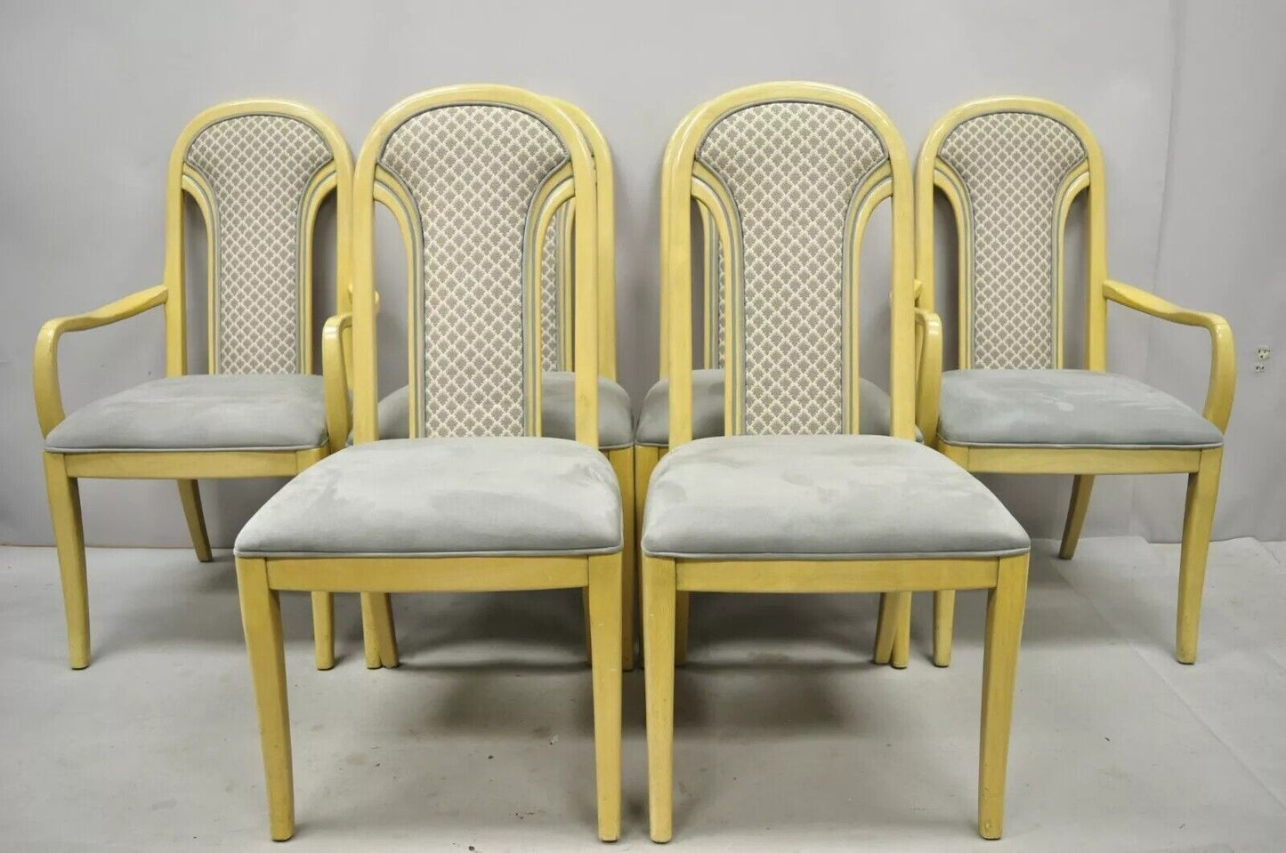 Vintage Art Deco Upholstered Back Lacquered Dining Chairs attr Henredon Set of 6