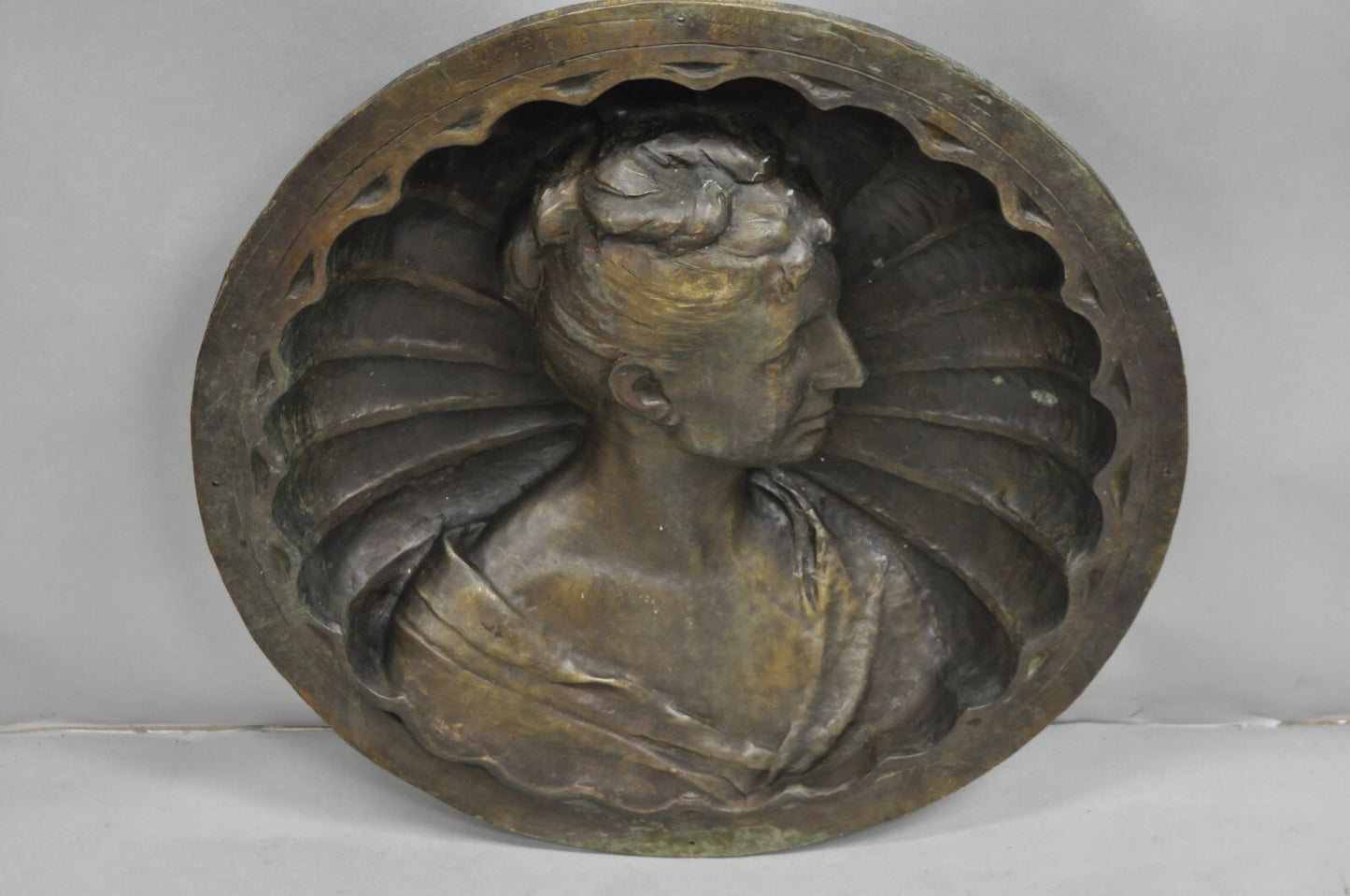 Antique Italian Woman Bust Large 25" Bronze Relief Repousse Monument Plaque