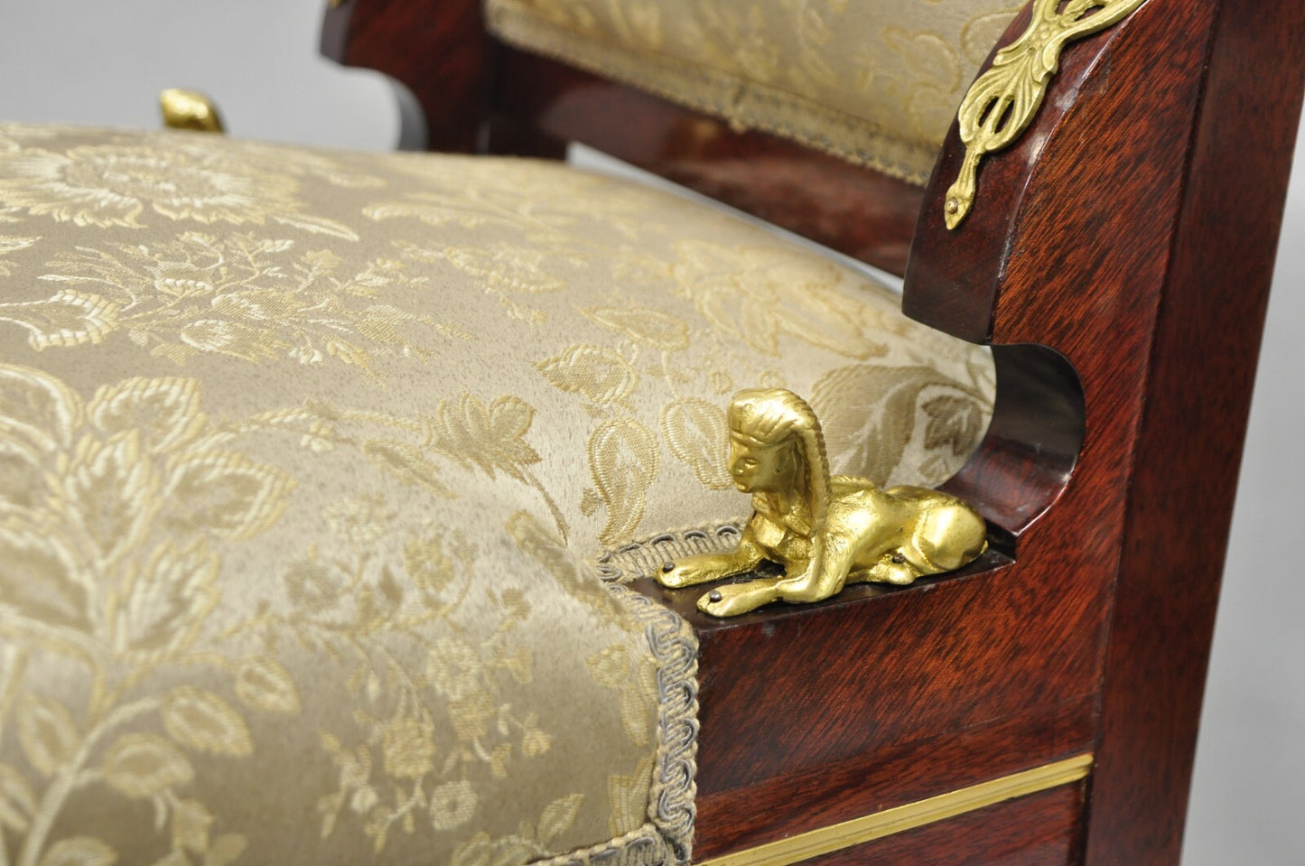 Vintage French Empire Mahogany Side Chairs with Bronze "Sphinx" Ormolu - a Pair