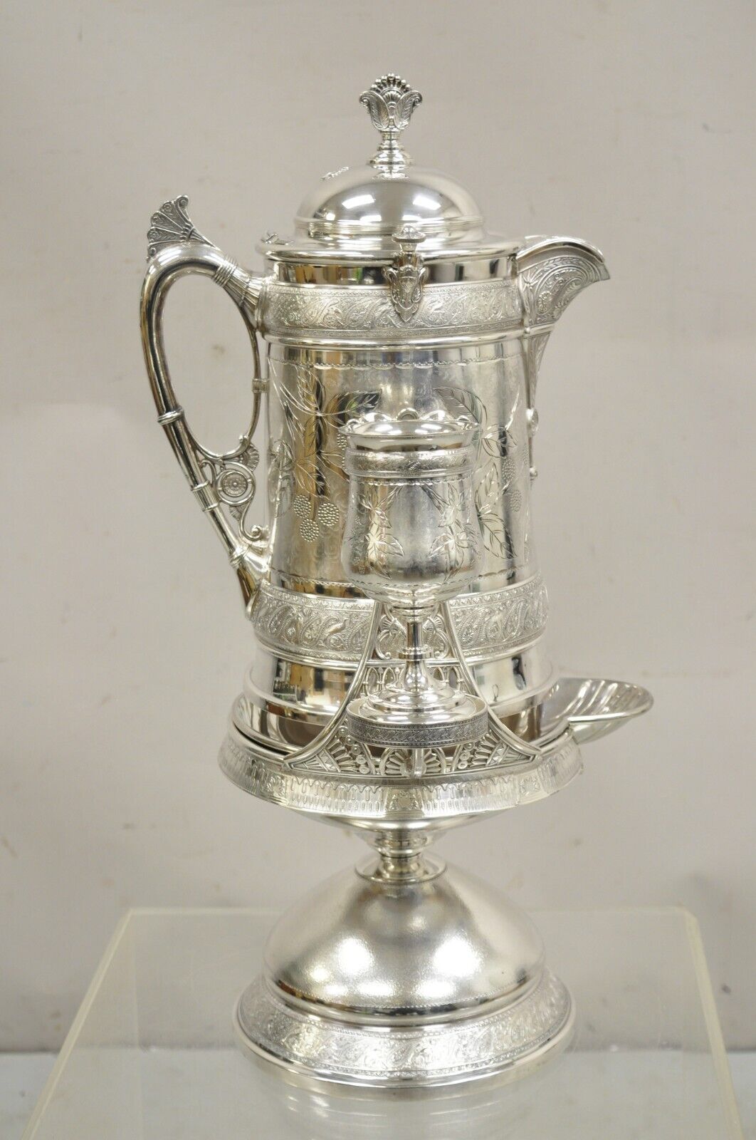 Antique Reed & Barton Victorian Silver Plated Tilting Ice Water Pitcher Set