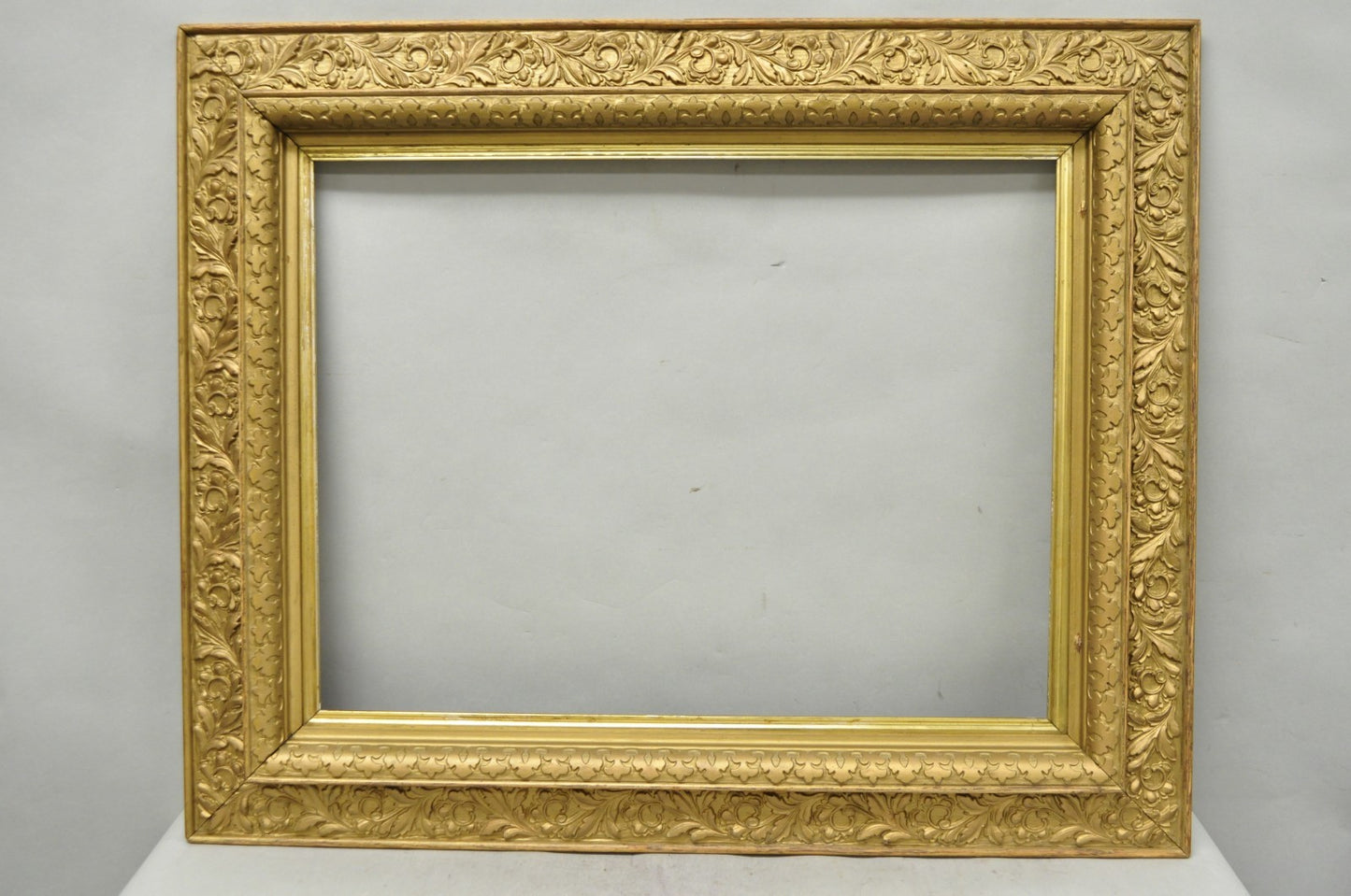 Antique Victorian Gold Gilt Oak Wood Leafy Scroll Deep Picture Frame 32.5 x 26.5