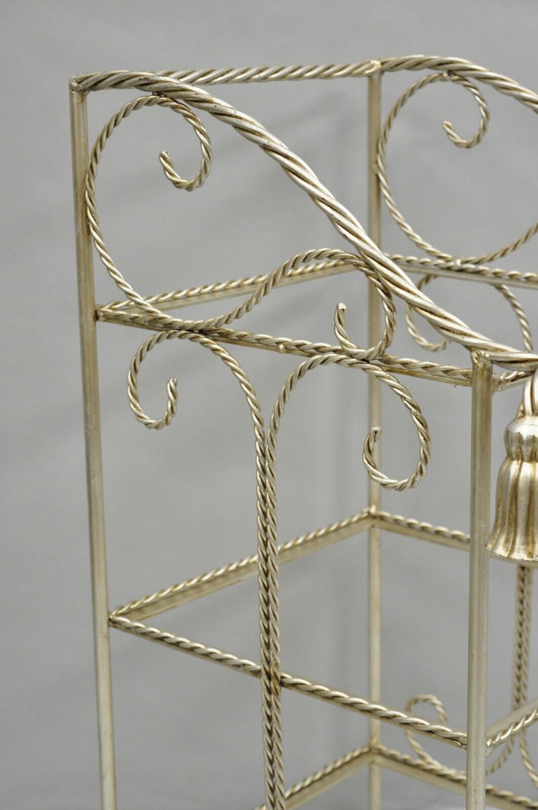 Italian Hollywood Regency Silver Iron Tassel 3 Tier Etagere Towel Rack Stand