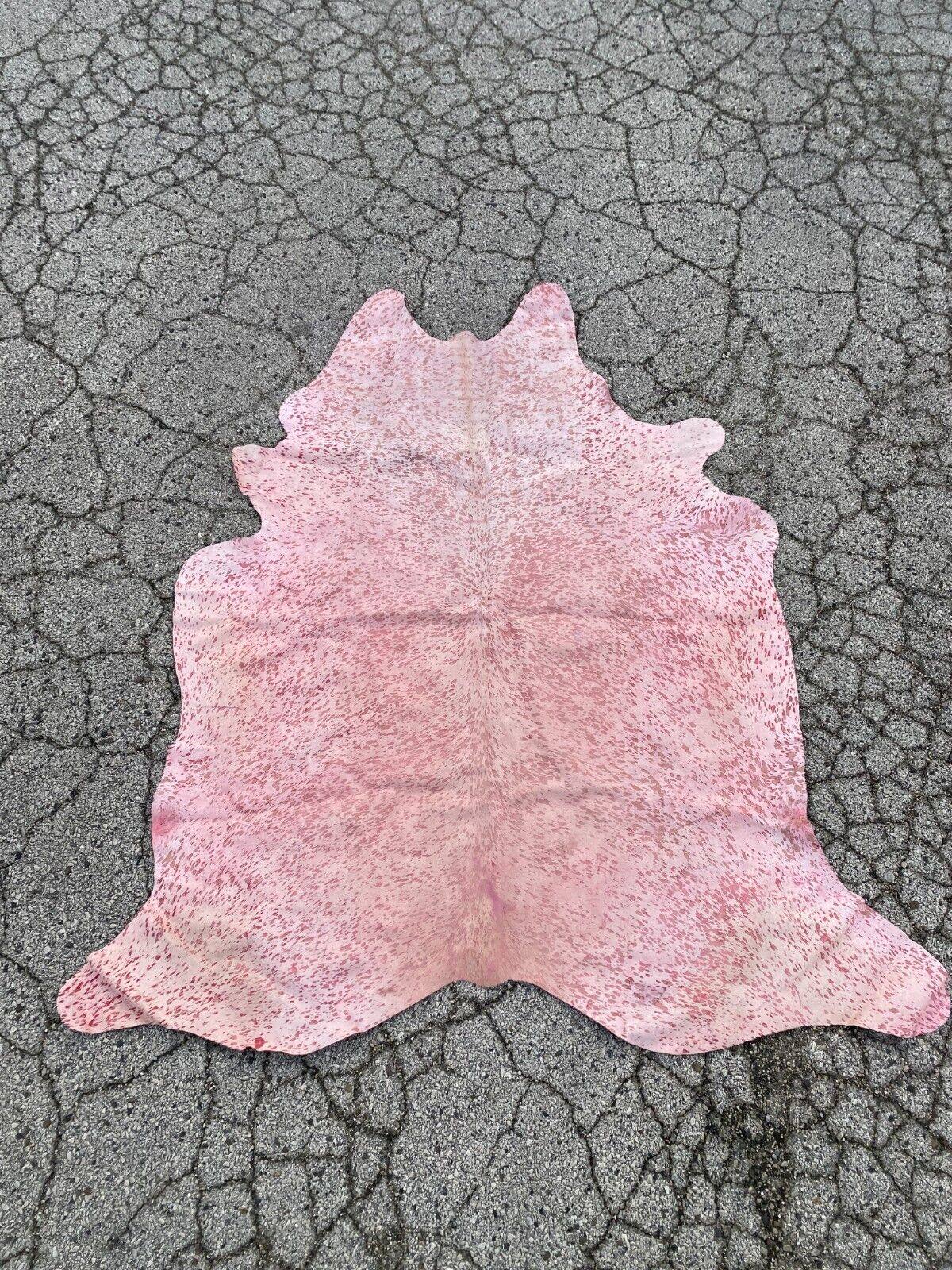 Large Pink Specked Cowhide Area Rug 7.5' x 7' Farmhouse Rustic Modern Decor