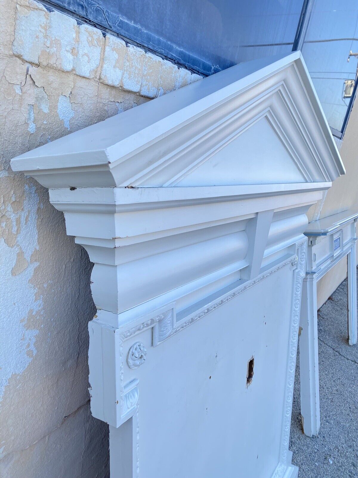 Vintage Georgian Style 80 x 65 Wood Architectural Pediment Mantel Trumeau Frame