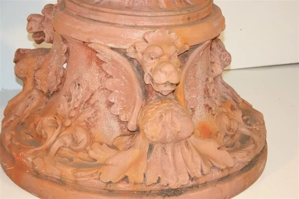 Vintage Italian Renaissance Wing Griffin Fiberglass Garden Pedestal Stands Pair