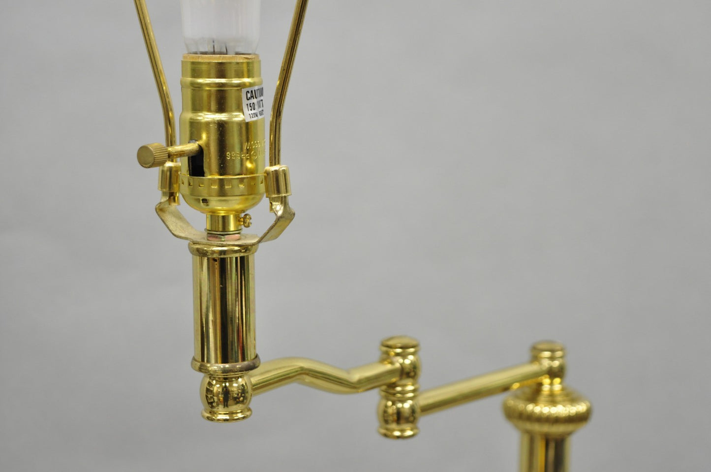 Vintage Traditional Polished Brass Swing Arm Reading Pole Floor Lamp w/ Shade
