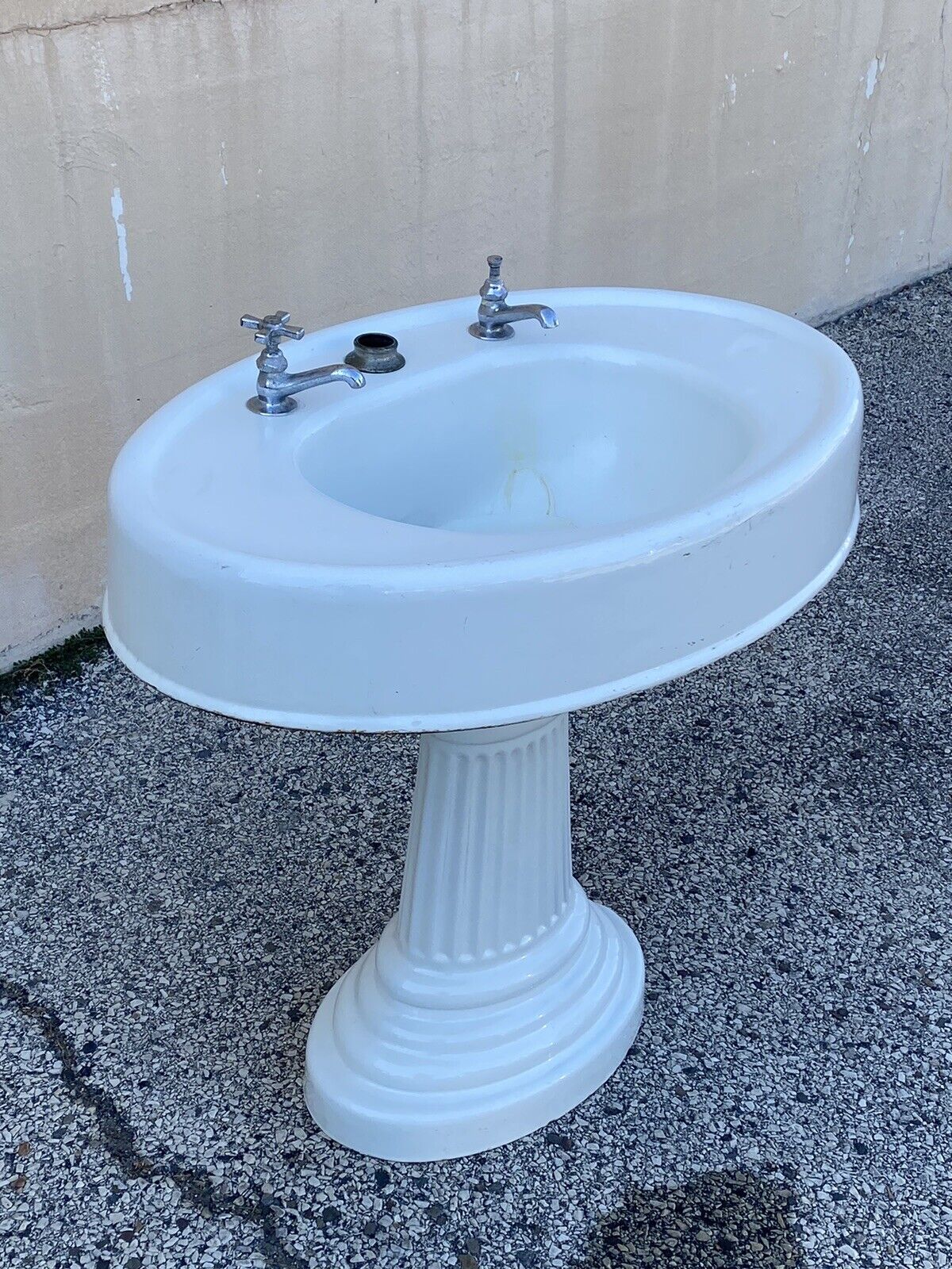 Antique Victorian White Cast Iron Porcelain Enamel Pedestal Bathroom Sink