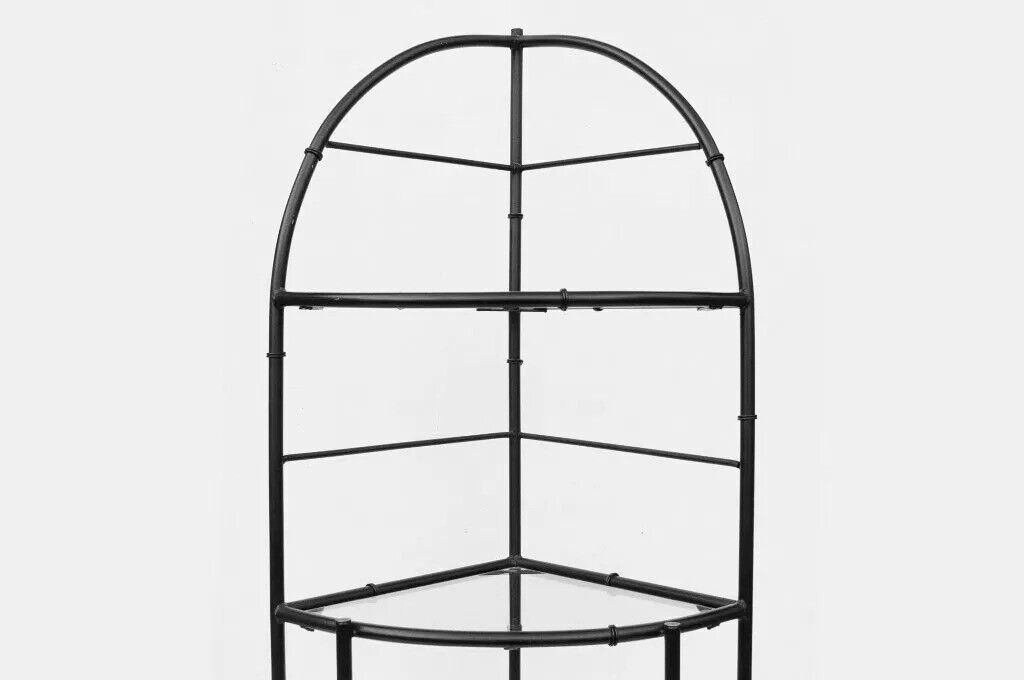 Vintage Hollywood Regency Iron Metal Faux Bamboo Corner Bakers Rack Etagere