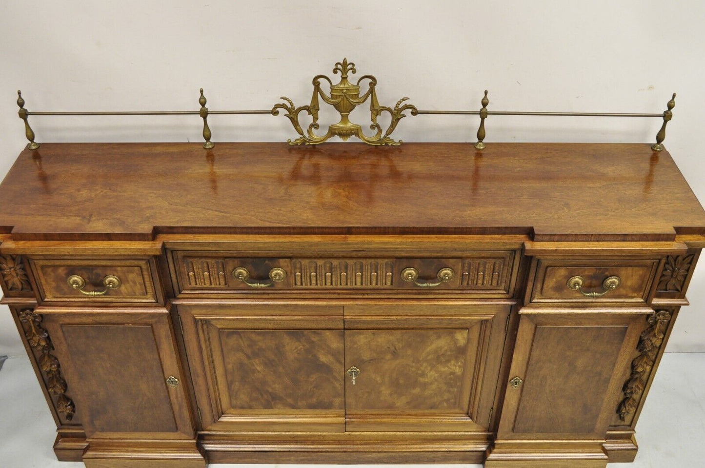 Karges French Neoclassical Style Mahogany Buffet Sideboard w/ Brass Urn Gallery