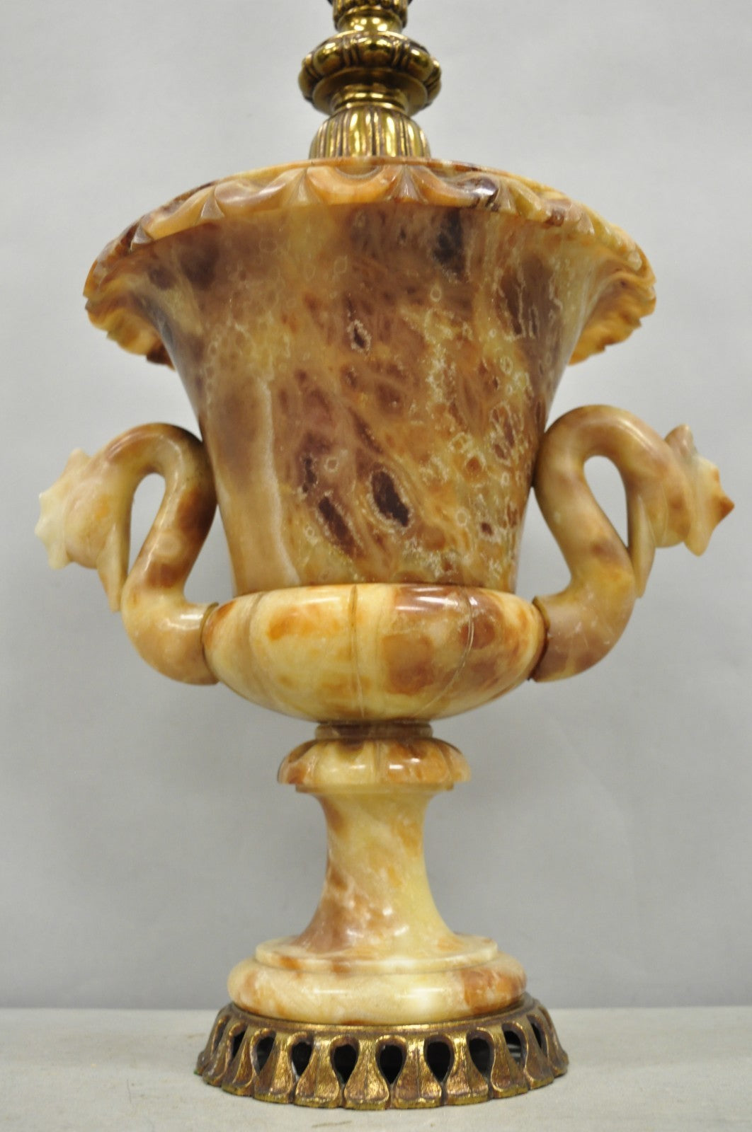 Vintage Italian Neoclassical Style Carved Alabaster Trophy Cup Urn Table Lamp