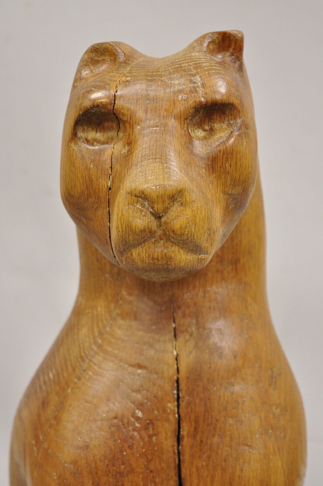 Vintage Mid Century Modern Solid Carved Wood 24" Cat Art Sculpture