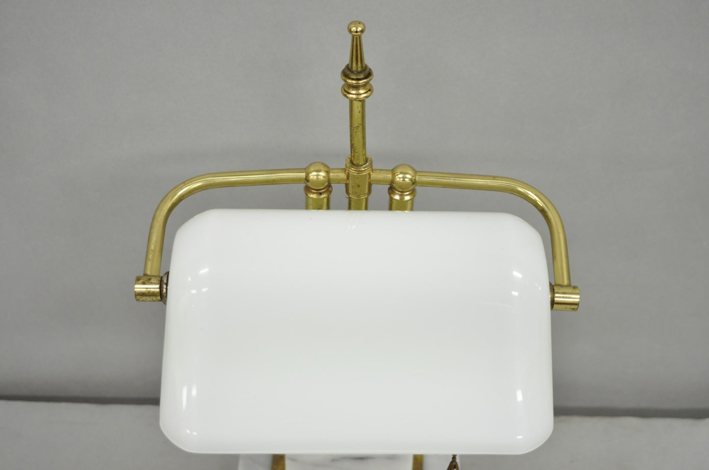 Vintage Mid Century Modern Art Deco Marble & Brass Bankers Desk Lamp w/ Shade