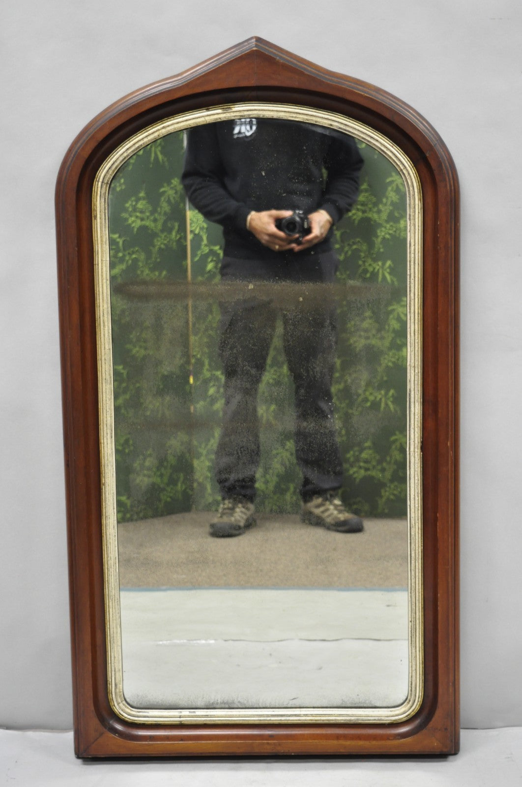 Antique American Empire Arched Mahogany Wood Frame Looking Glass Wall Mirror