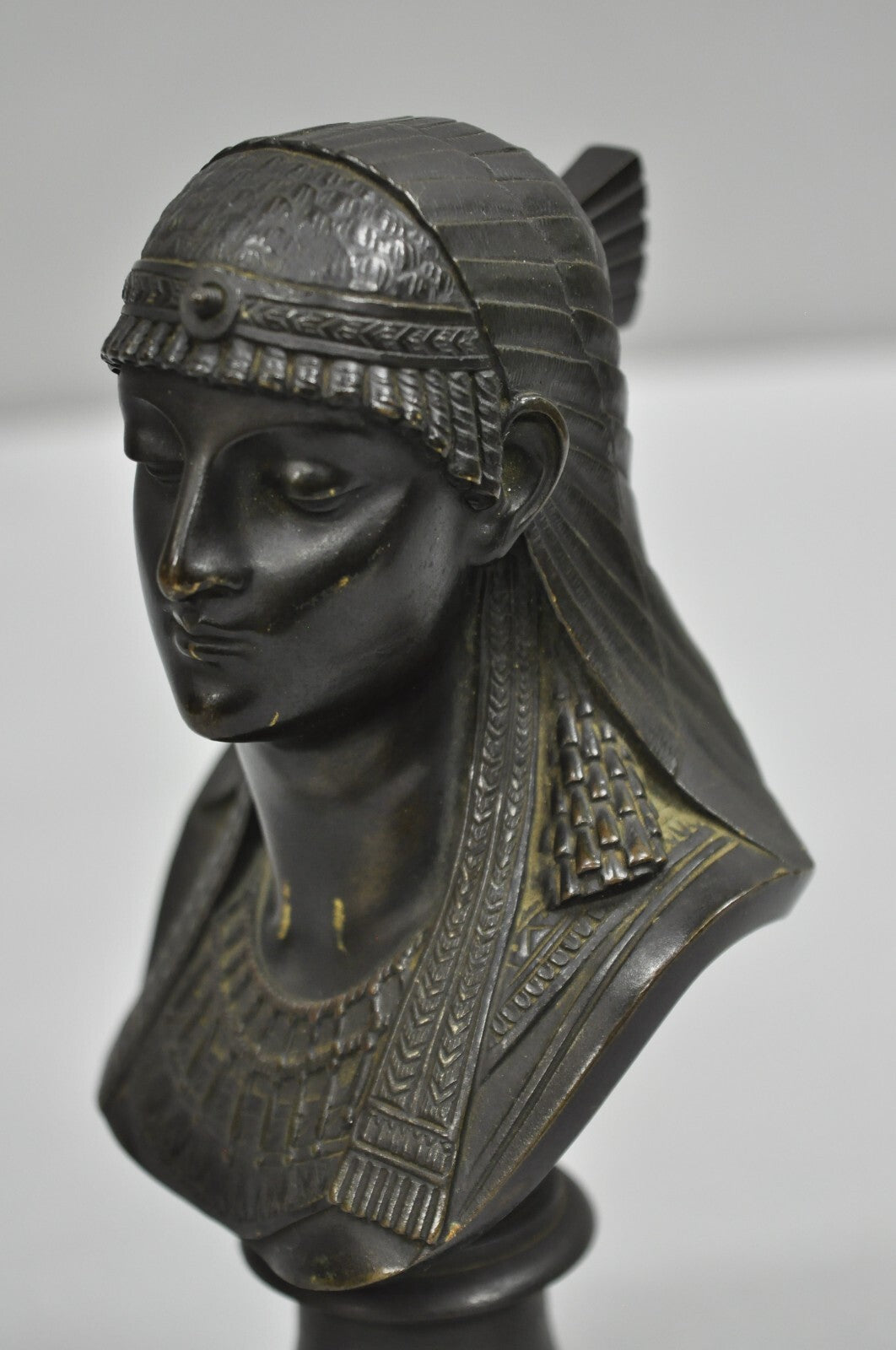 Antique Egyptian Revival Small 7" Bronze Grand Tour Bust of a Pharaoh