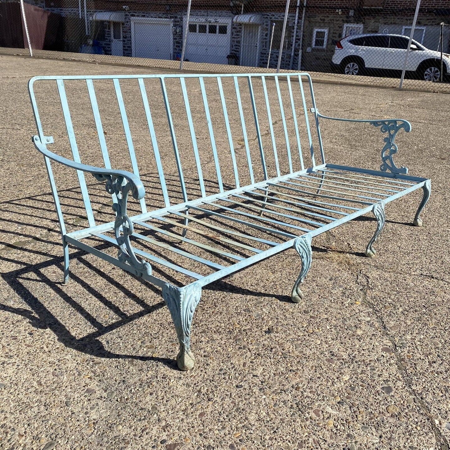 Vintage Molla Cast Aluminum Victorian Style Blue Painted Garden Patio Sofa