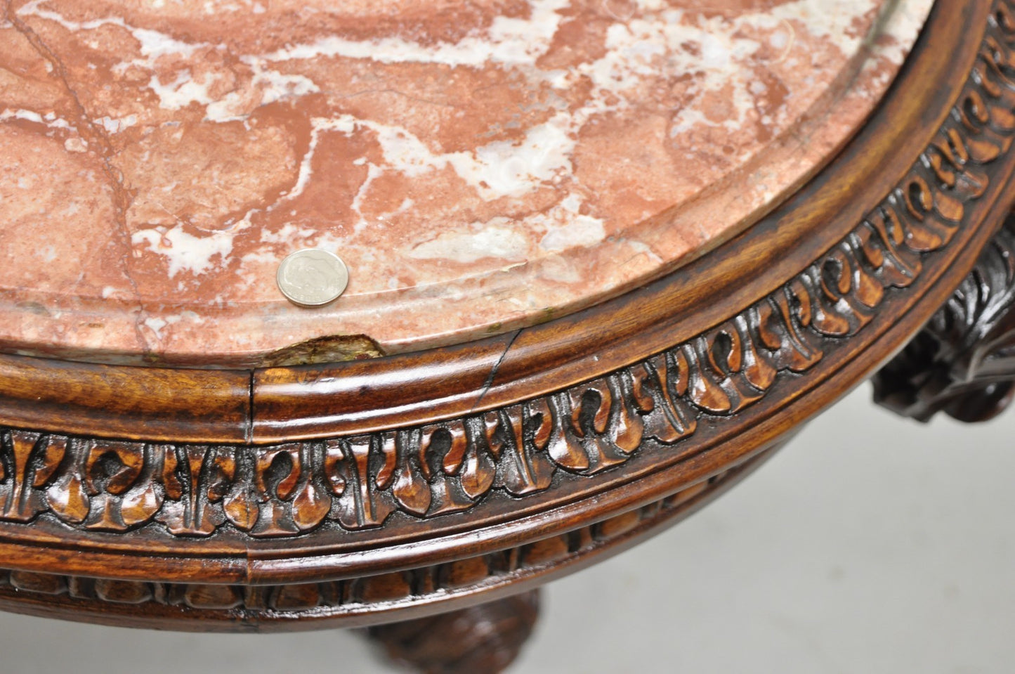 Antique Grosfeld House French Regency Plume Carved Mahogany Marble Coffee Table
