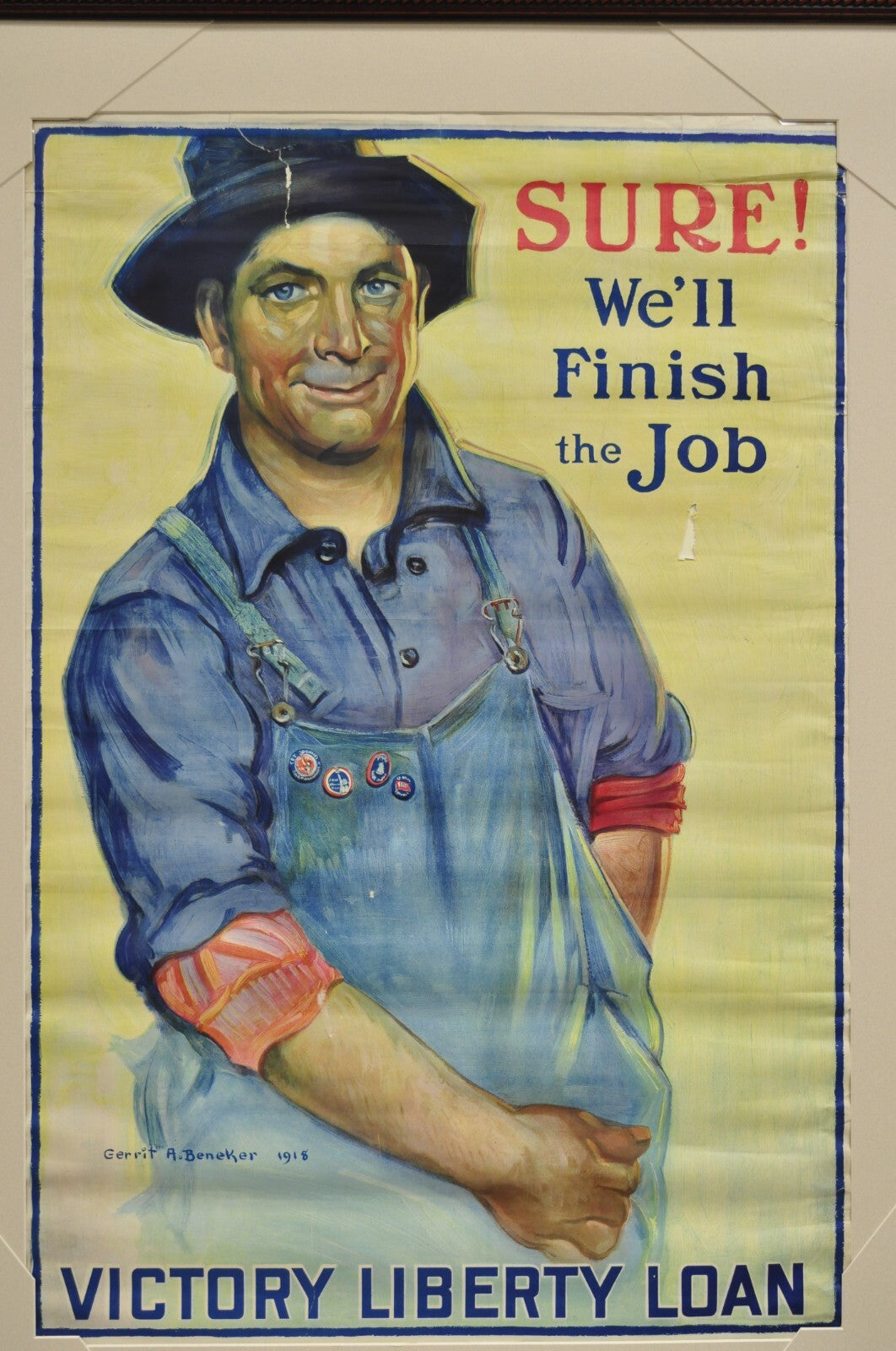 1918 World War 1 "Sure We'll Finish The Job" Victory Liberty Loan Framed Poster
