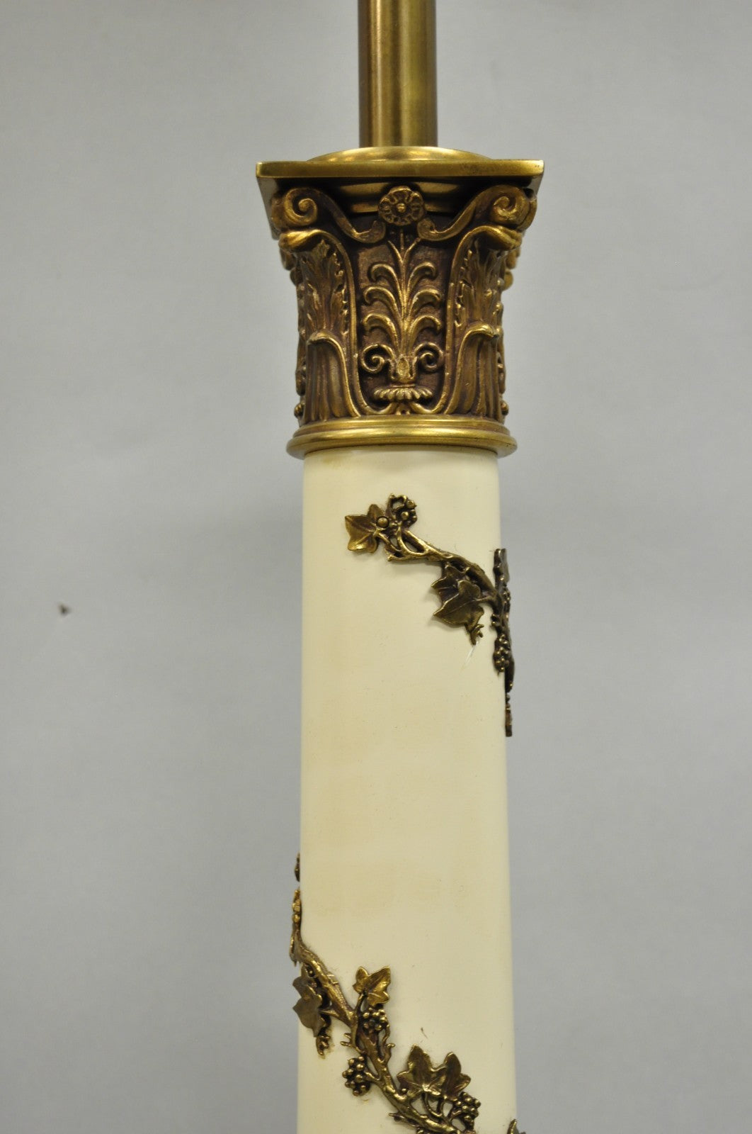 Vintage Stiffel Neoclassical Tall White Enamel Column Brass Table Lamps - a Pair