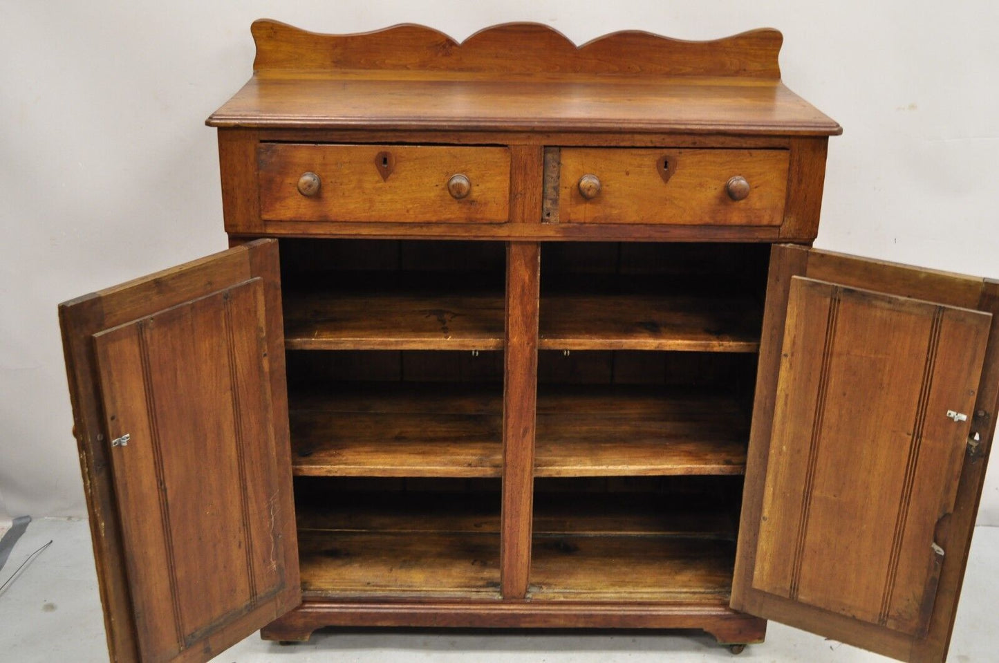 Antique American Colonial Primitive Mahogany 2 Drawer Jelly Cupboard Cabinet
