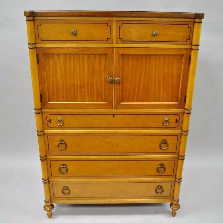 Kittinger French Regency Style Satinwood & Rosewood Tall Chest Dresser Cabinet