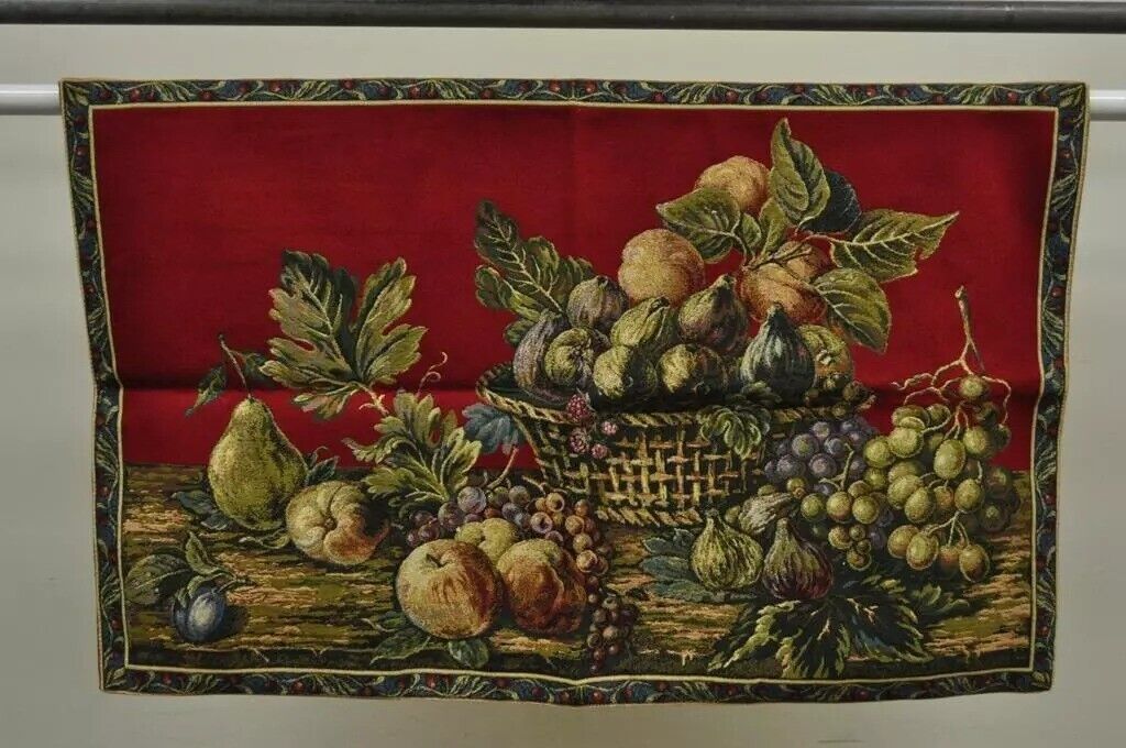 42" x 26" French Wall Hanging Tapestry Jacquard Aubusson Fruit Still Life Red