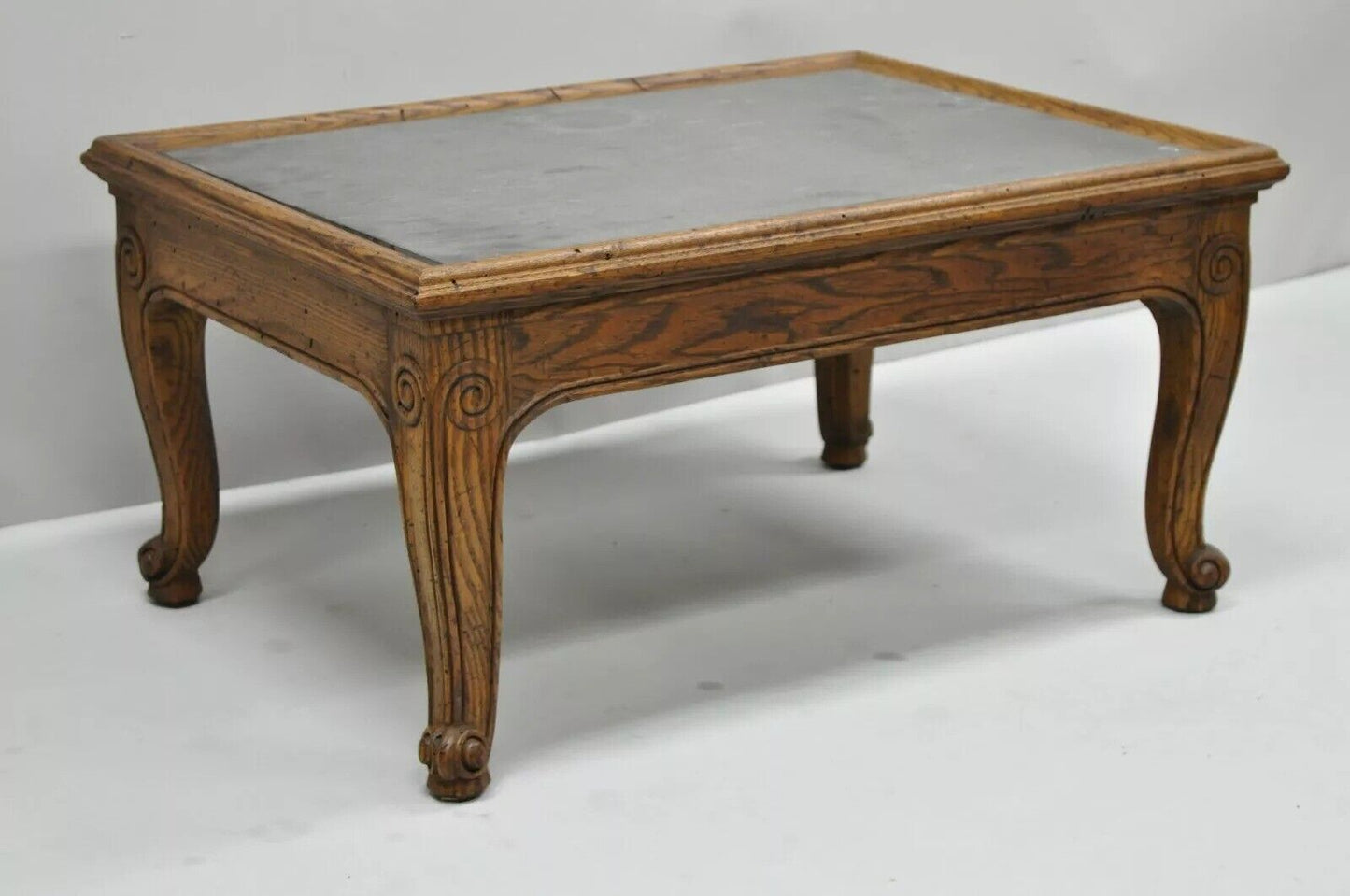 Henredon Town & Country French Style Carved Oak Wood Slate Top Low Accent Table