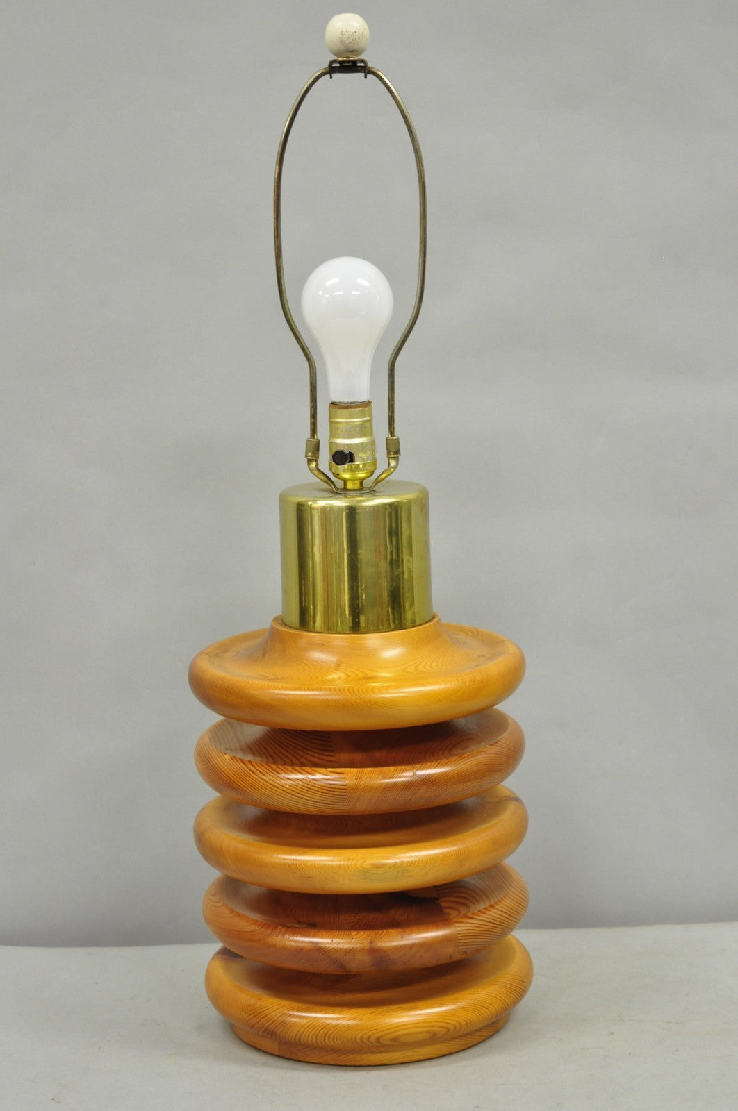 Vintage Mid Century Modern Sculpted Pine Wood Stacked Beehive Table Lamp