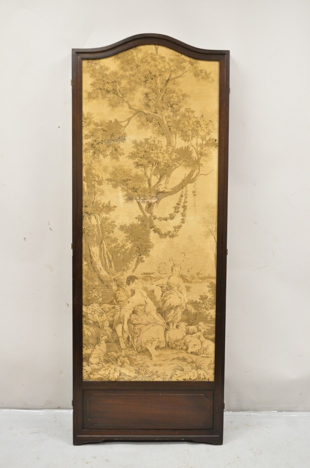 Antique Victorian French Tapestry Mahogany Frame 3 Panel Screen Room Divider