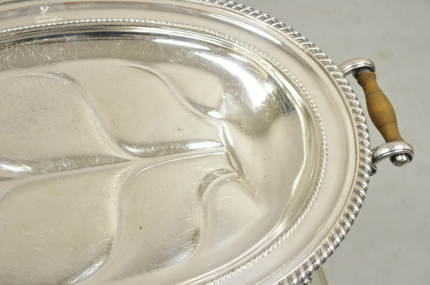 Antique English Victorian Silver Plated Paw Foot Meat Cutlery Chaffing Dish Tray