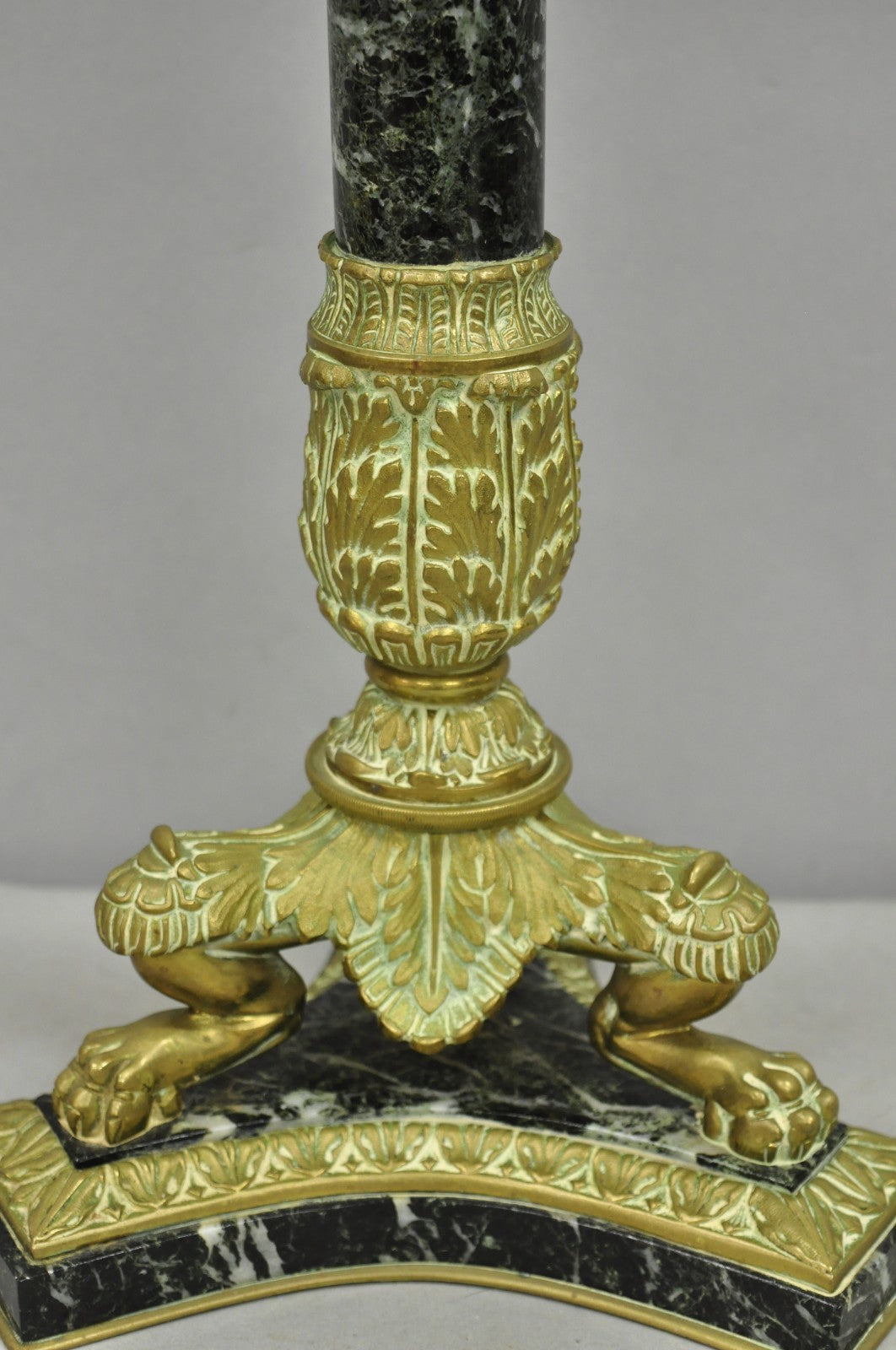 Antique French Empire Regency Gilt Bronze & Marble Column Paw Foot Table Lamp