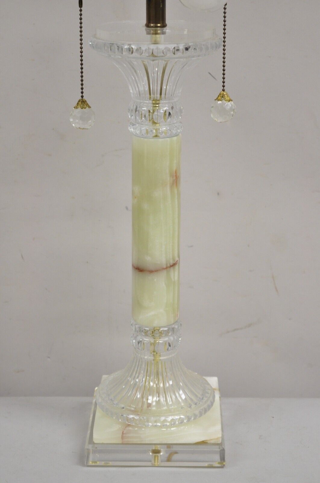 Vintage Hollywood Regency Green Onyx Stone Corinthian Column Table Lamp
