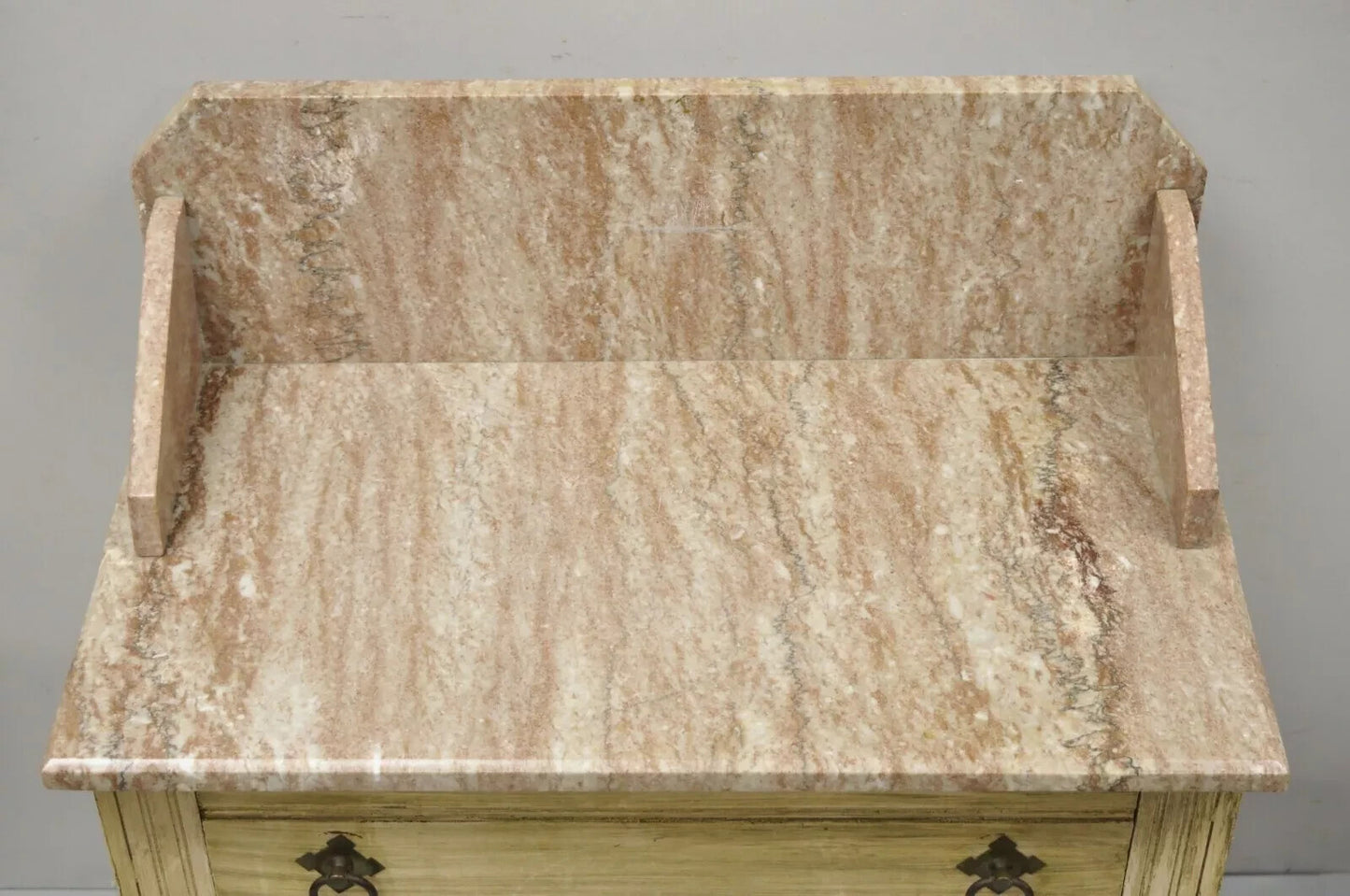 Antique Eastlake Victorian Pink Marble Backsplash Washstand Nightstand Cabinet