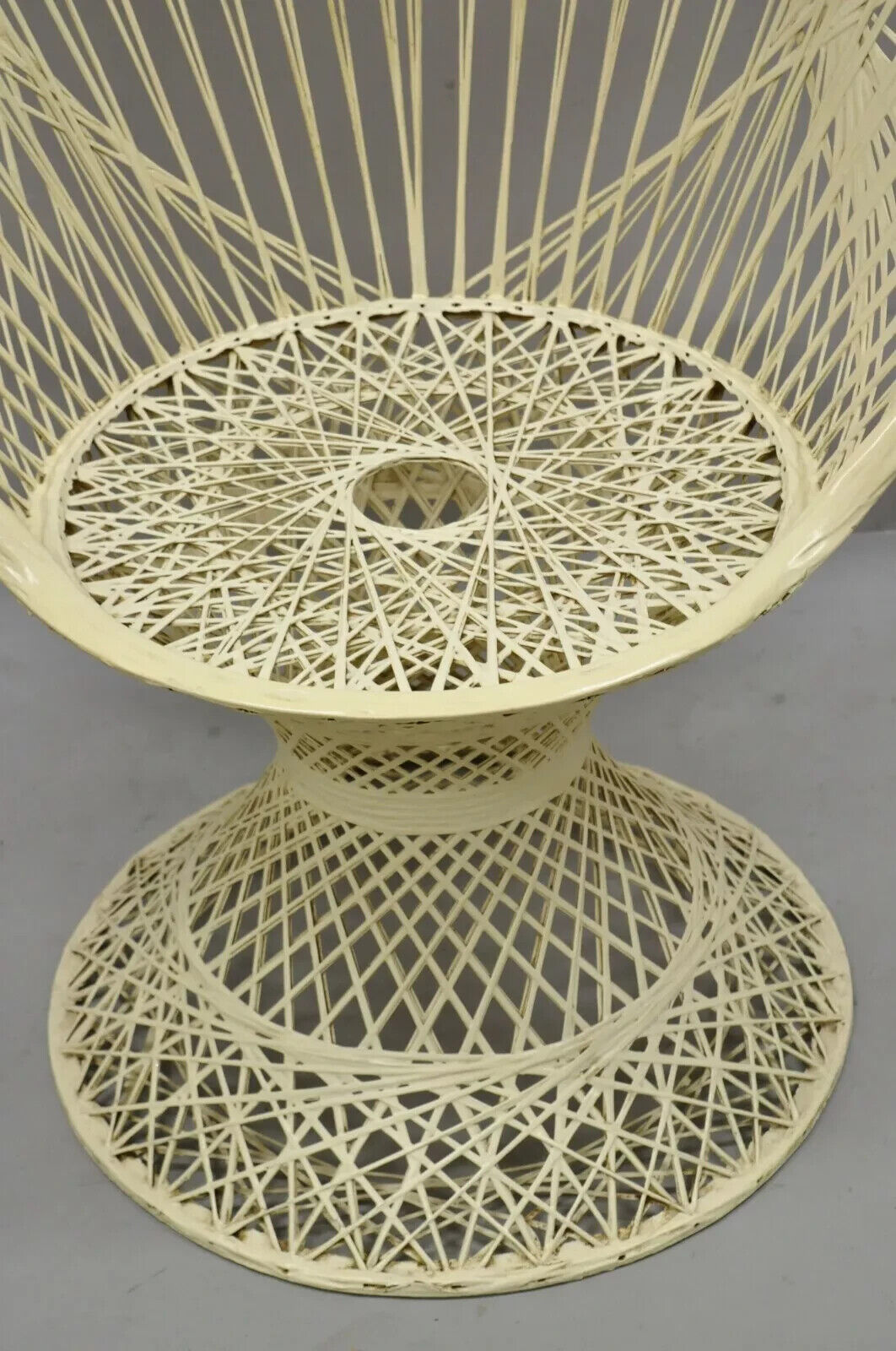 Russell Woodard Woven Spun Fiberglass Tall Fan Back Peacock Diamond Chair