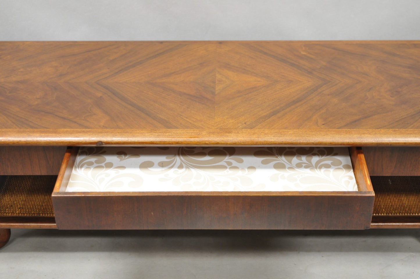 Vintage Mid Century Danish Modern Sculptural Walnut 1 Drawer Long Coffee Table
