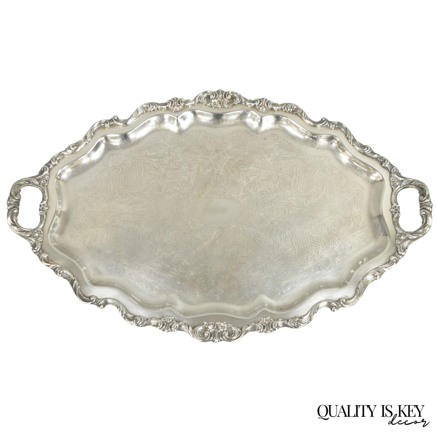 Antique Wallace Baroque Large 28" Silver Plated Serving Bar Tray w/ Handles